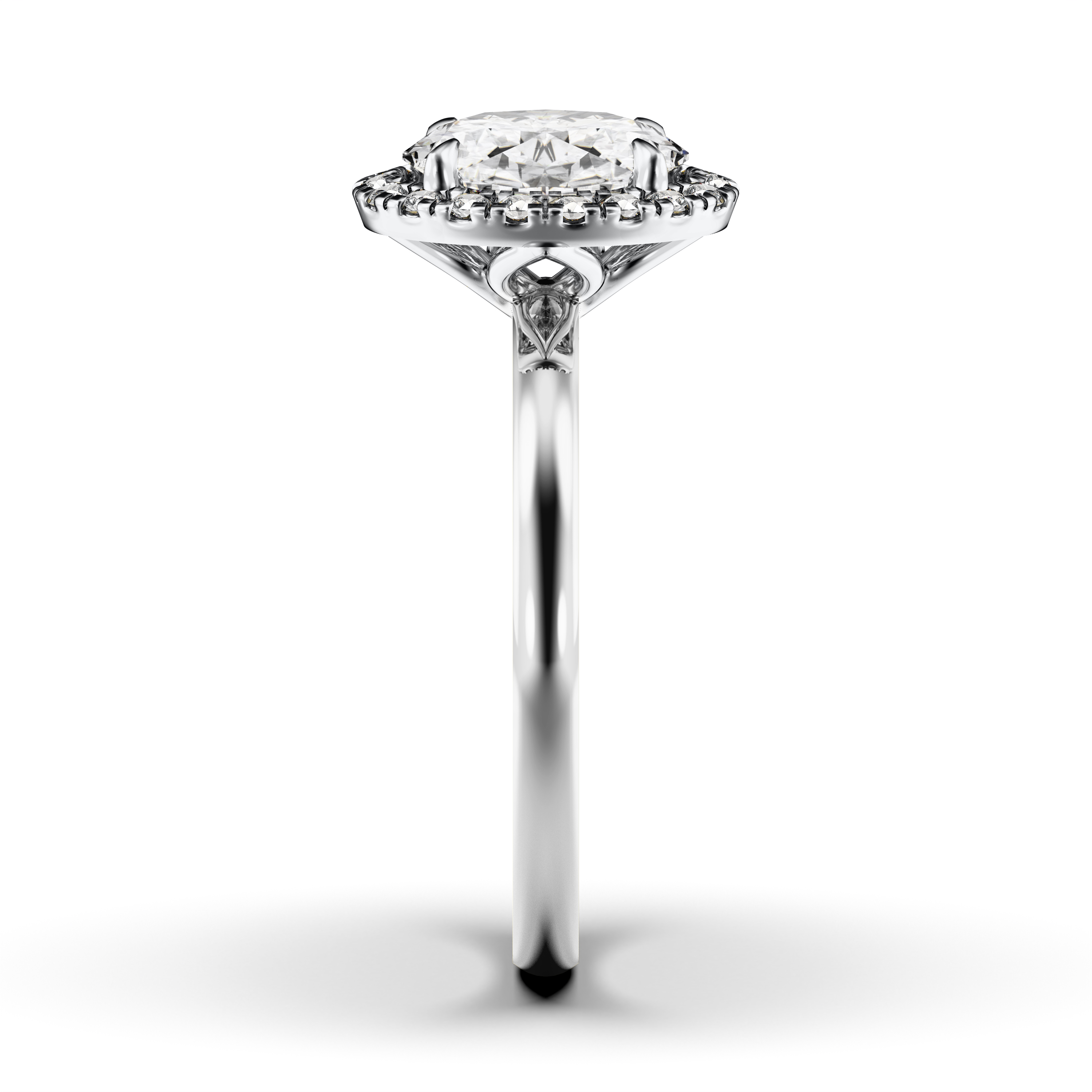 The Moon Ocean Halo Diamond Engagement Ring in Platinum with Oval Centre Stone Alternate shot 2