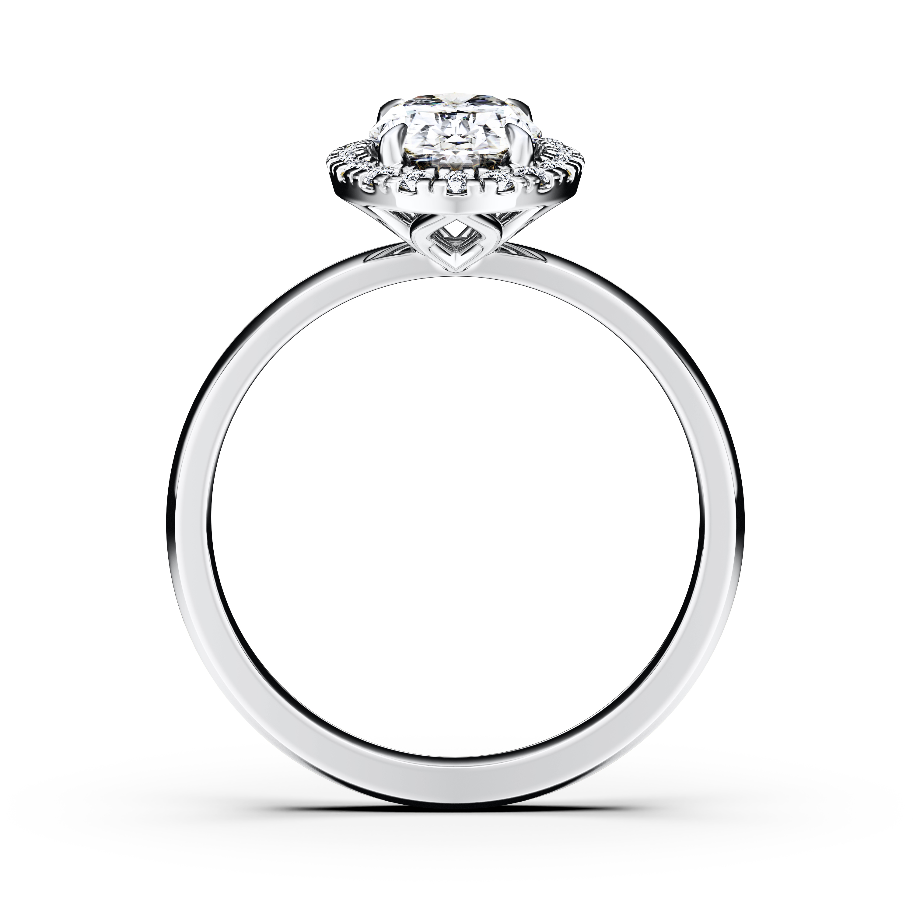 The Moon Ocean Halo Diamond Engagement Ring in Platinum with Oval Centre Stone Alternate shot 3
