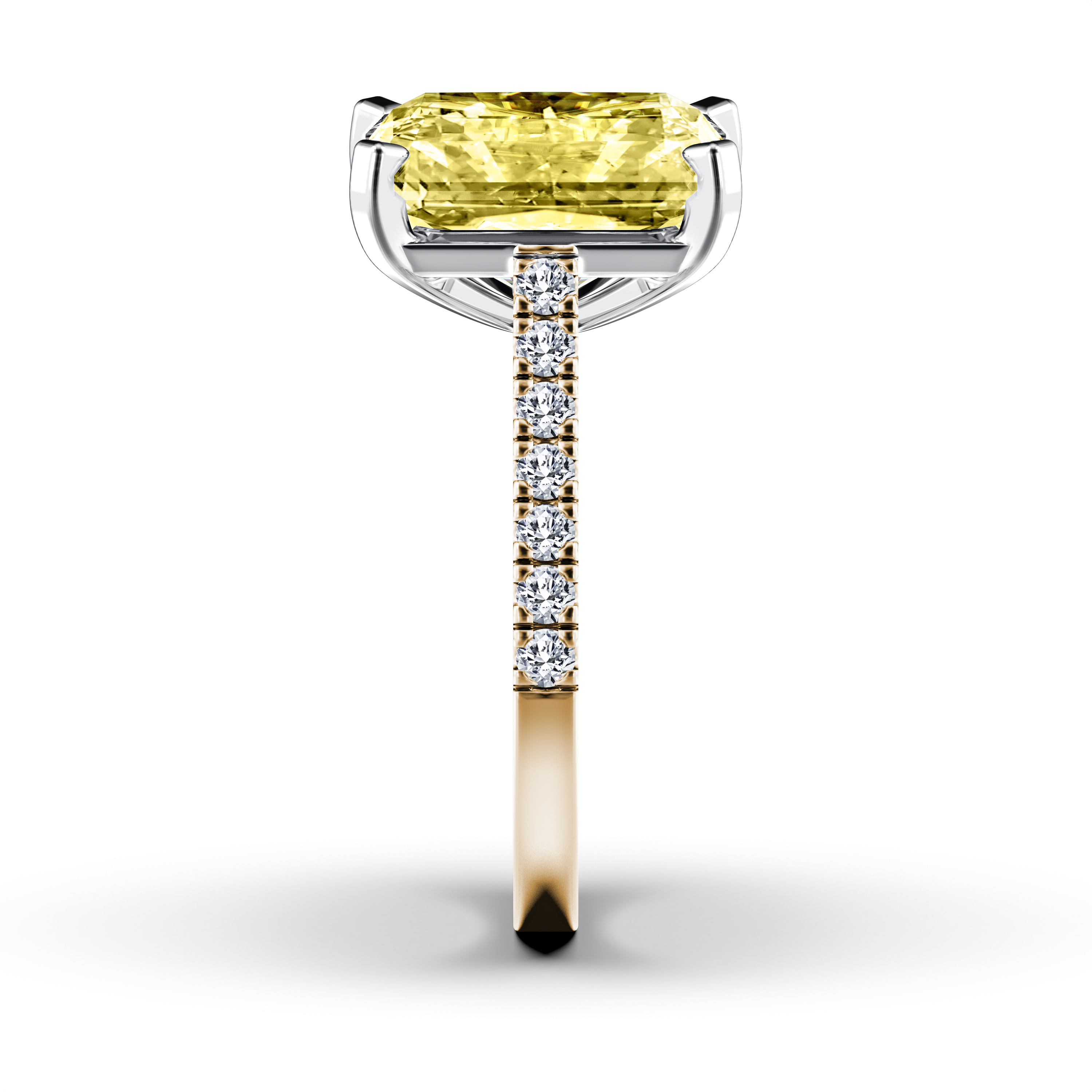 The Moon Ocean Side Stones Diamond Engagement Ring in 18ct Yellow Gold with Radiant Centre Stone Alternate shot 2