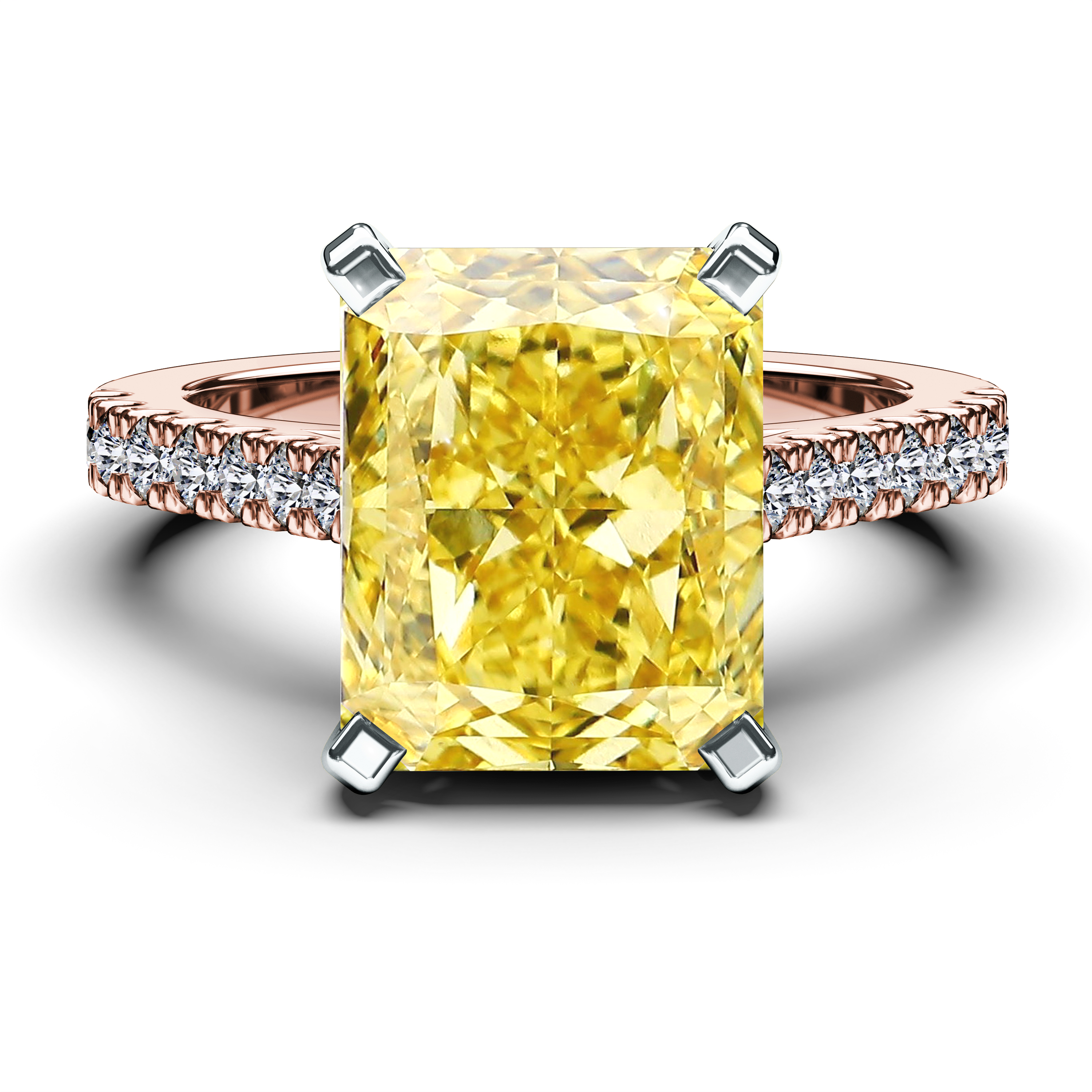 The Moon Ocean Side Stones Diamond Engagement Ring in 18ct Rose Gold with Radiant Centre Stone Alternate shot 1