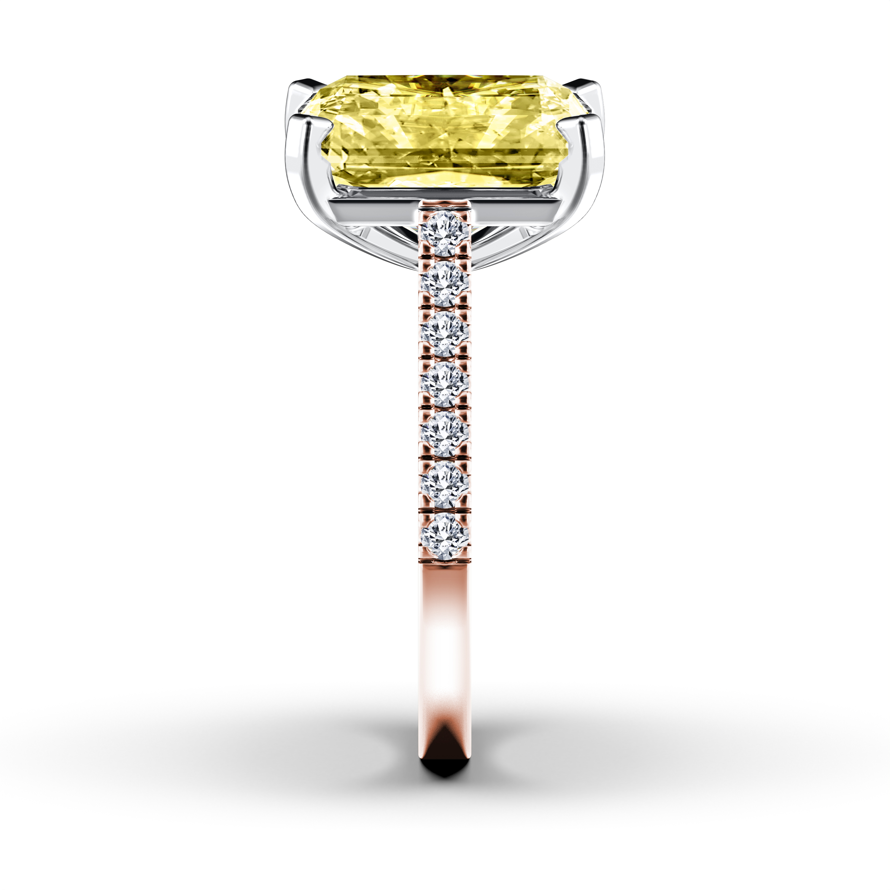 The Moon Ocean Side Stones Diamond Engagement Ring in 18ct Rose Gold with Radiant Centre Stone Alternate shot 2