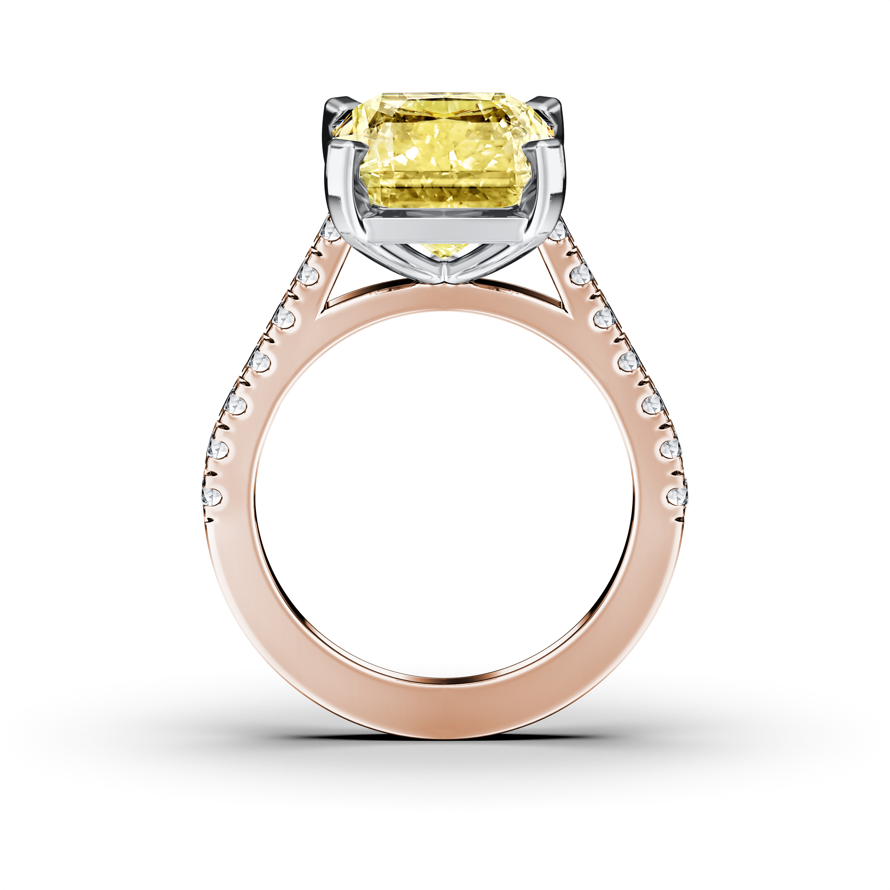 The Moon Ocean Side Stones Diamond Engagement Ring in 18ct Rose Gold with Radiant Centre Stone Alternate shot 3