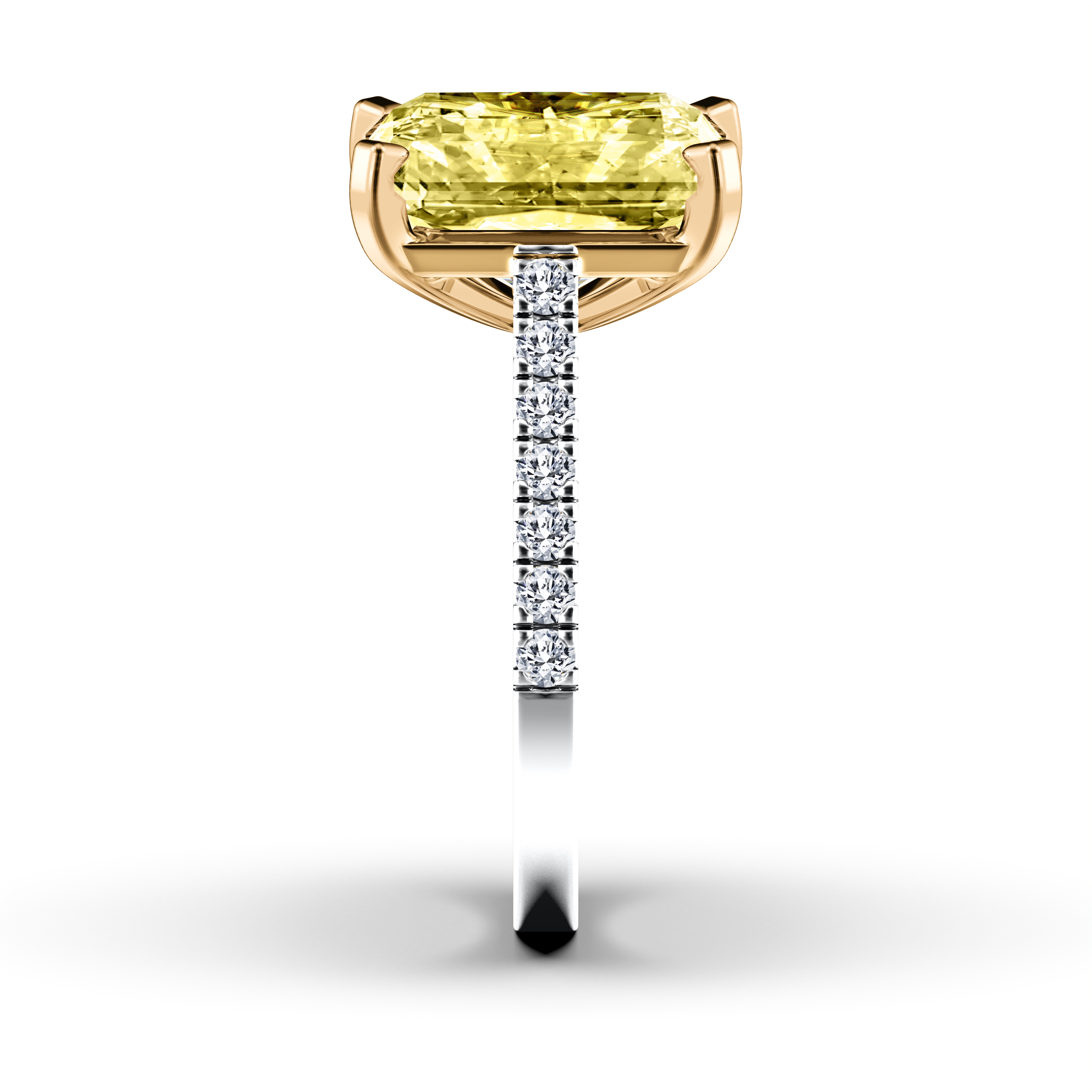 The Moon Ocean Side Stones Diamond Engagement Ring in Platinum with Radiant Centre Stone Alternate shot 2
