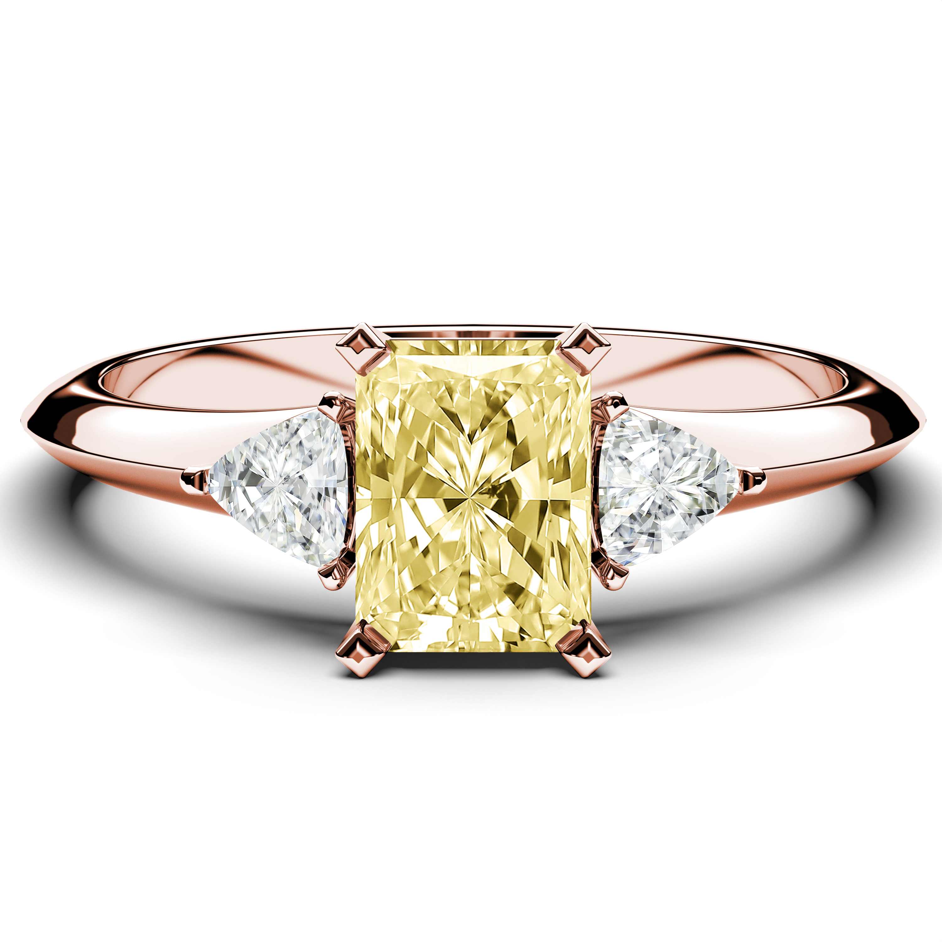Three Stones, 18ct Rose Gold Diamond Engagement Ring Three Stones Light Yellow Ring Radiant