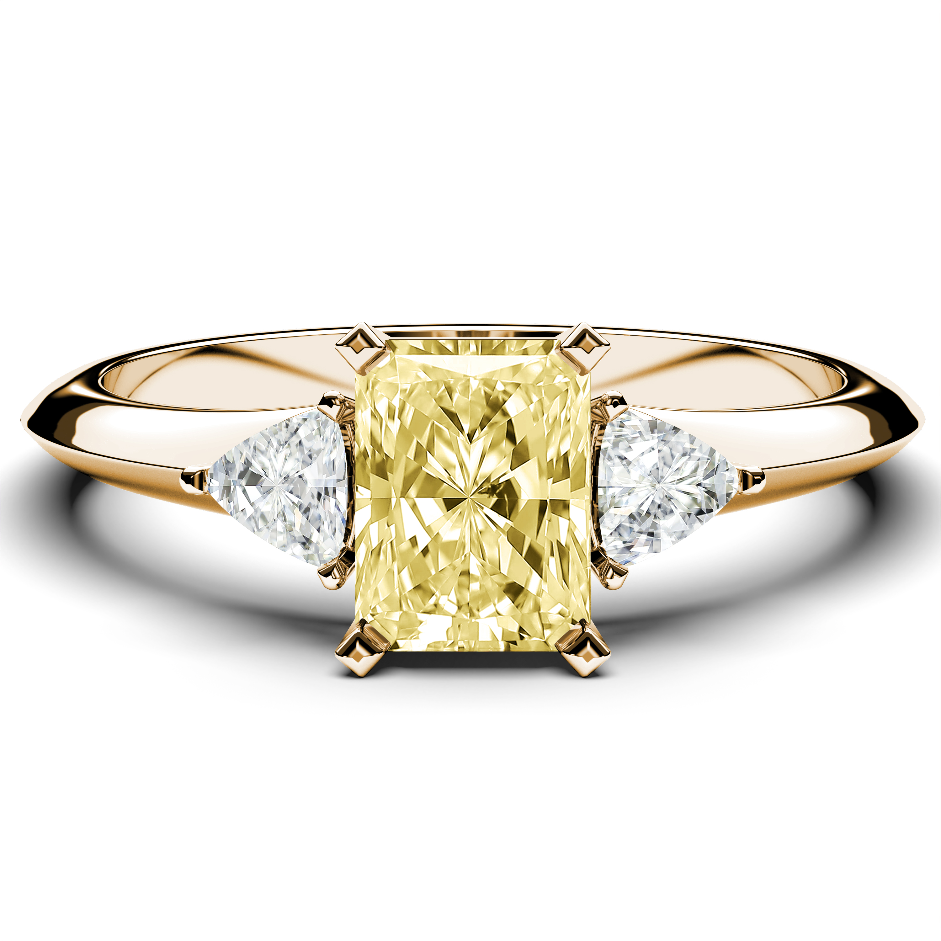 Three Stones, 18ct Yellow Gold Diamond Engagement Ring Three Stones Light Yellow Ring Radiant