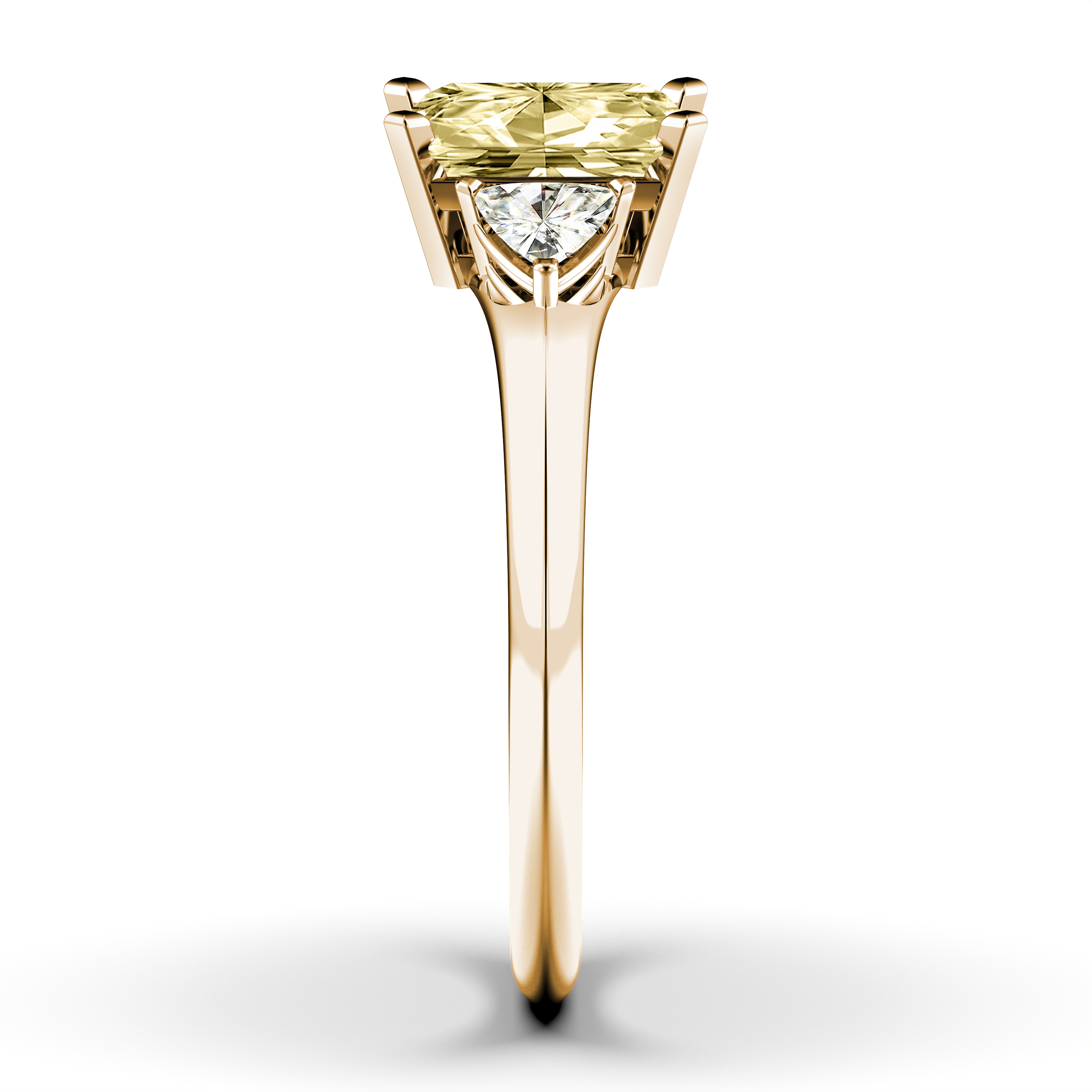 The Moon Ocean Three Stones Diamond Engagement Ring in 18ct Yellow Gold with Radiant Centre Stone Alternate shot 2