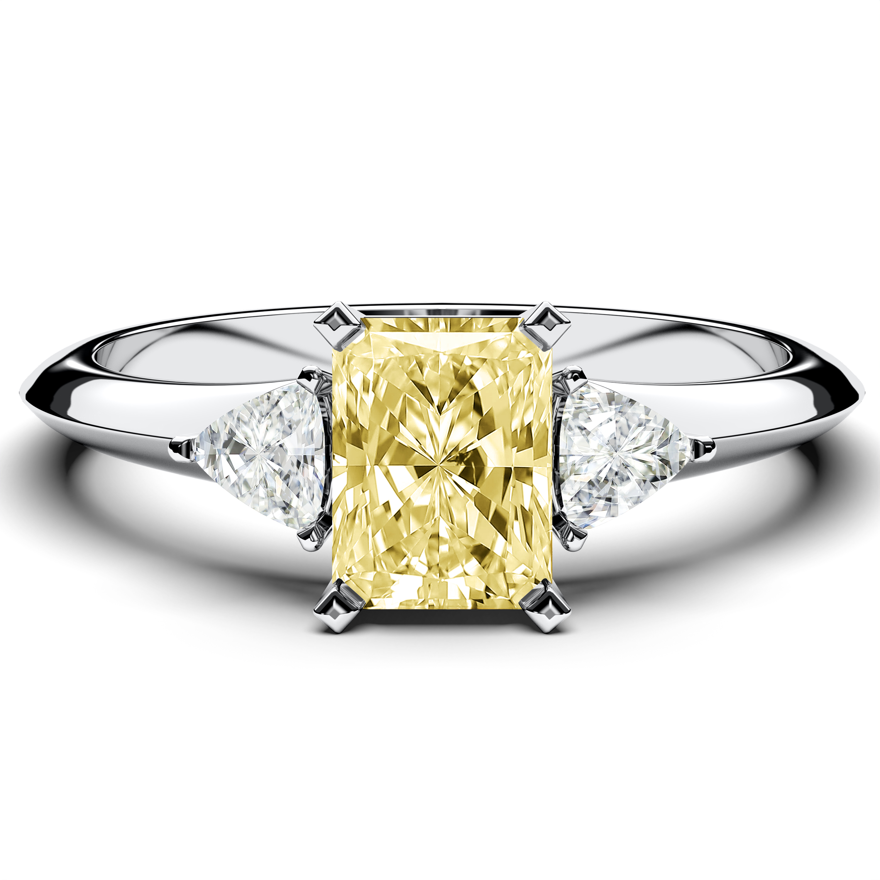 Three Stones, 18ct White Gold Diamond Engagement Ring Three Stones Light Yellow Ring Radiant