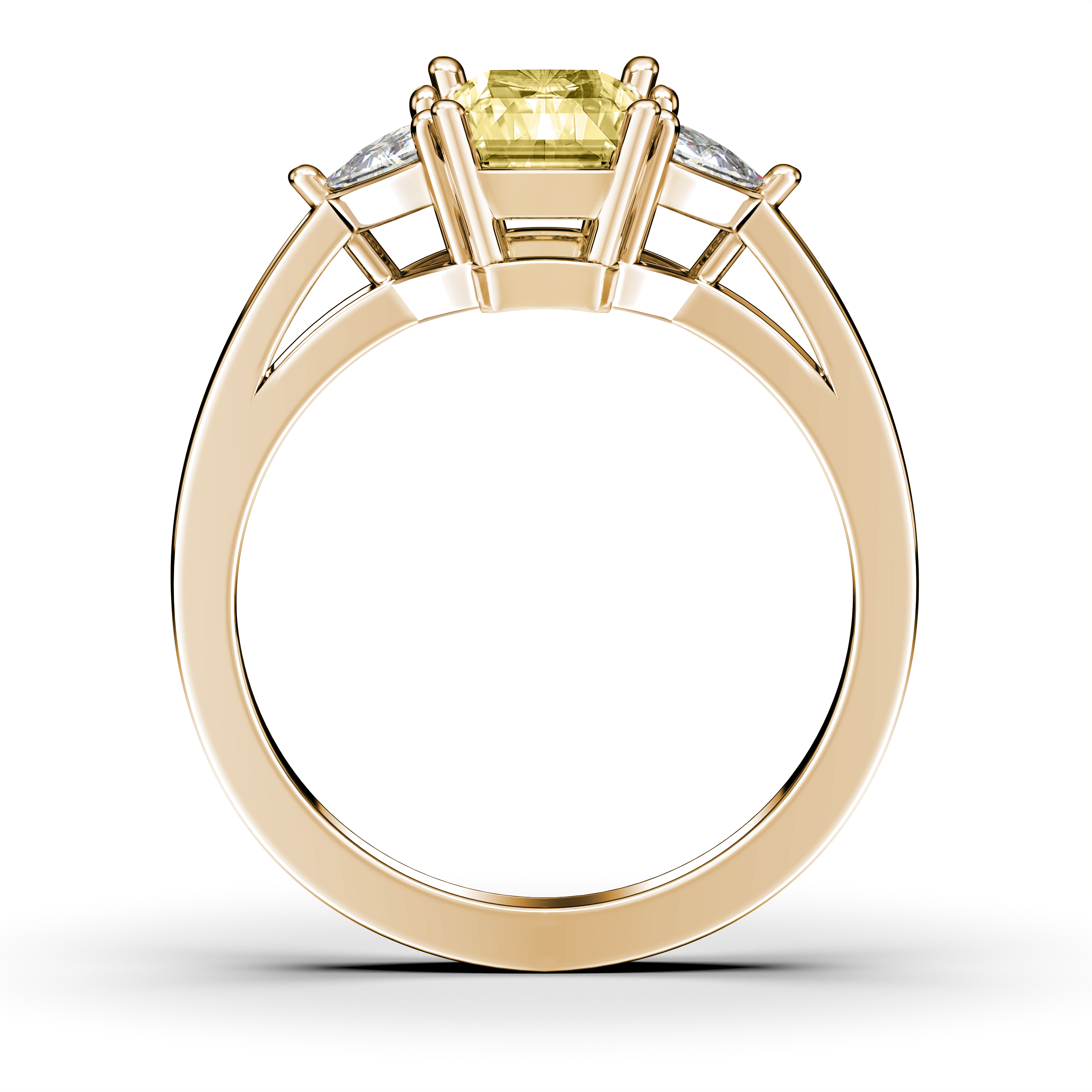 The Moon Ocean Three Stones Diamond Engagement Ring in 18ct Yellow Gold with Radiant Centre Stone Alternate shot 3