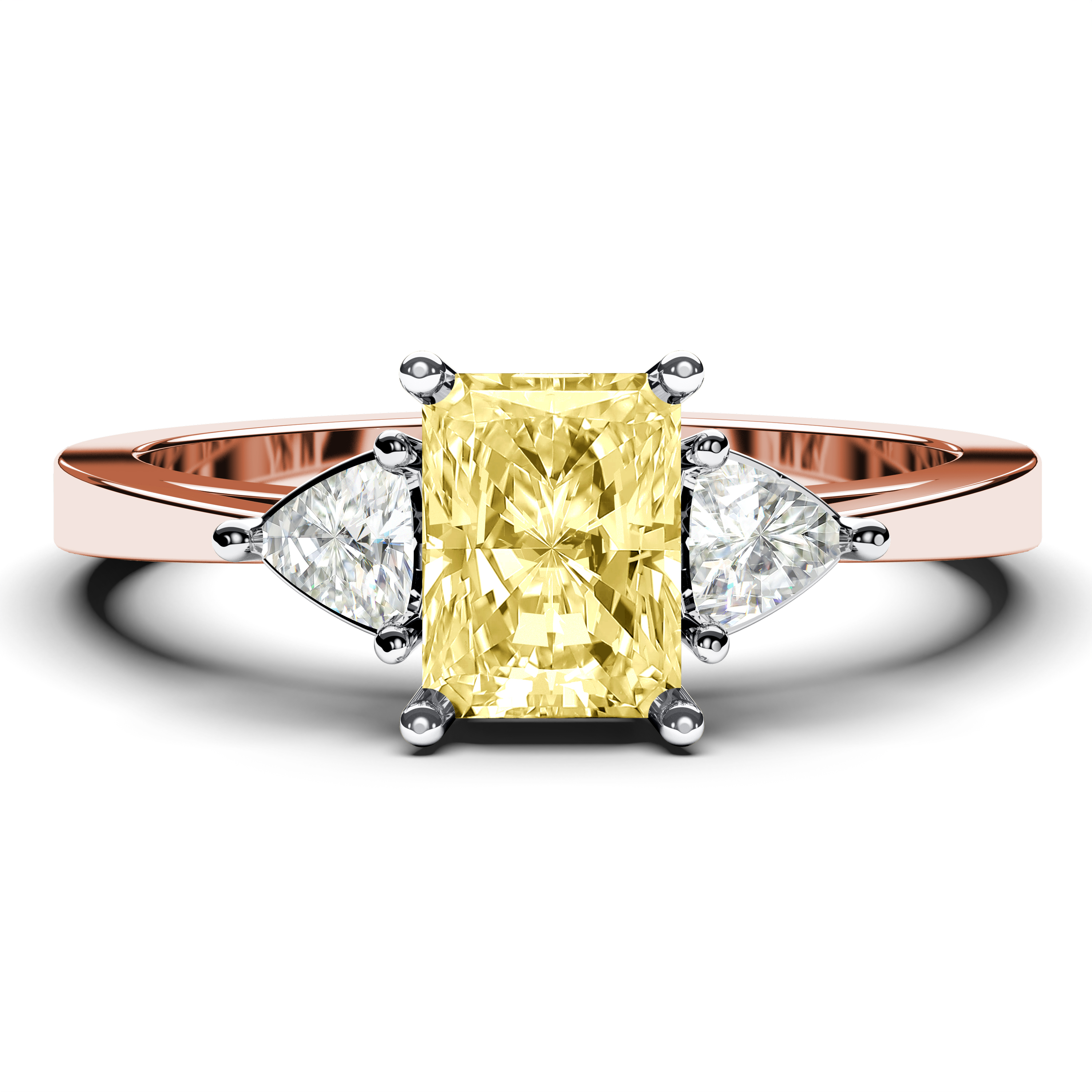 Three Stones, 18ct Rose Gold Diamond Engagement Ring Three Stones Euphoria Light Yellow Ring Radiant