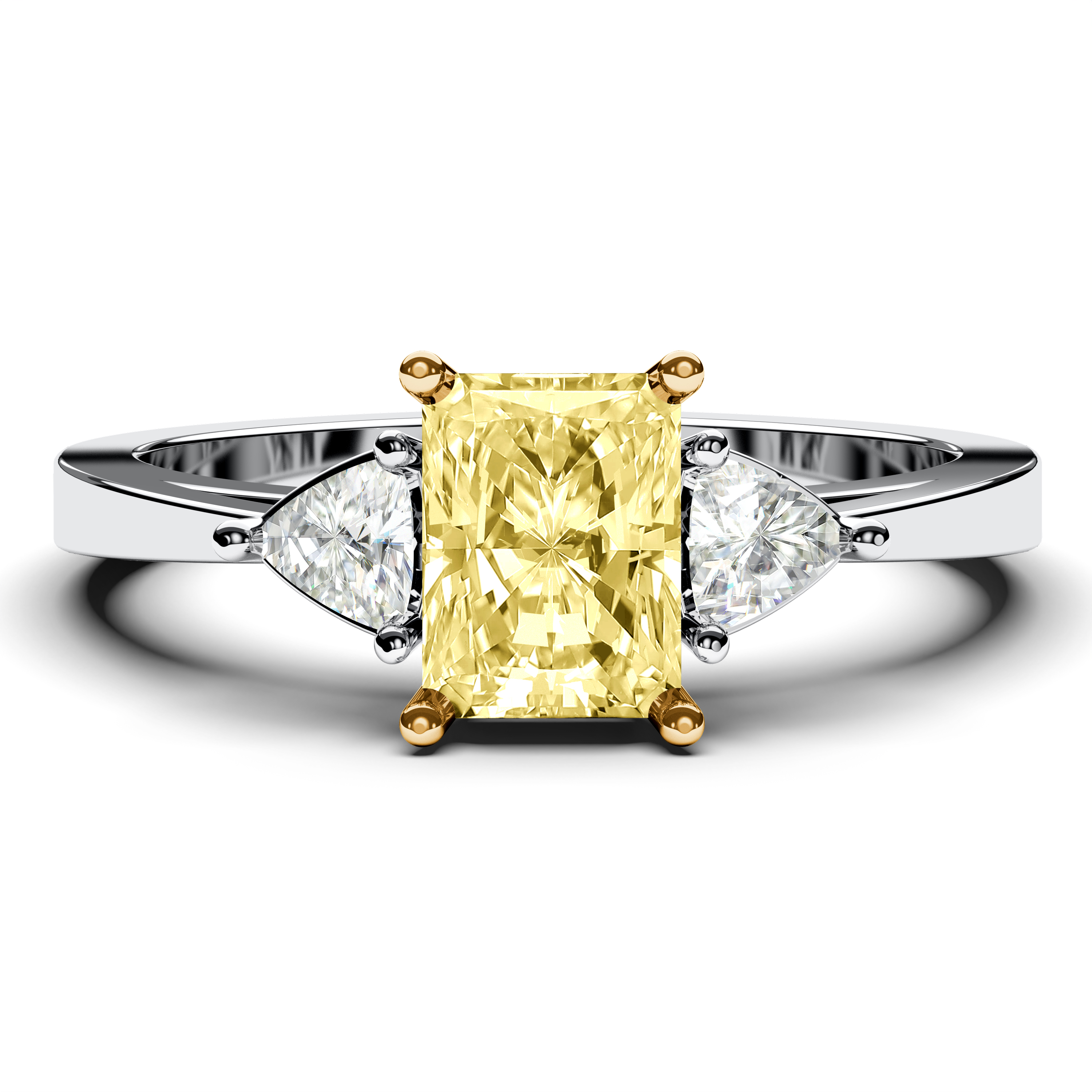 Three Stones, 18ct White Gold Diamond Engagement Ring Three Stones Euphoria Light Yellow Ring Radiant
