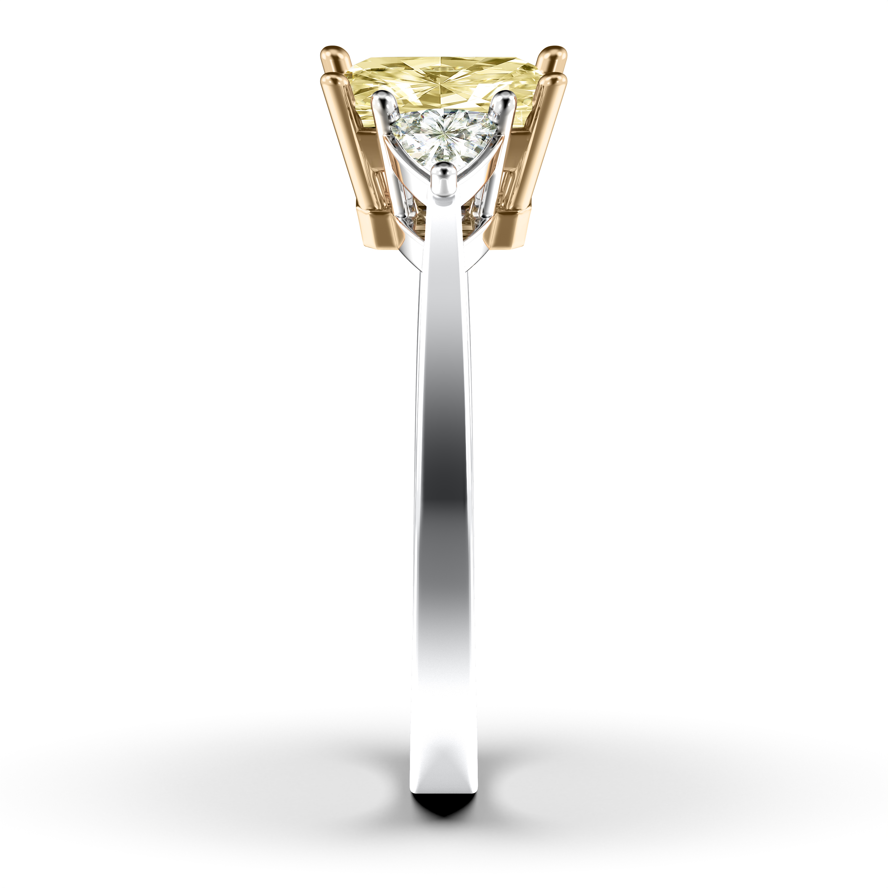 The Moon Ocean Three Stones Diamond Engagement Ring in Platinum with Radiant Centre Stone Alternate shot 2
