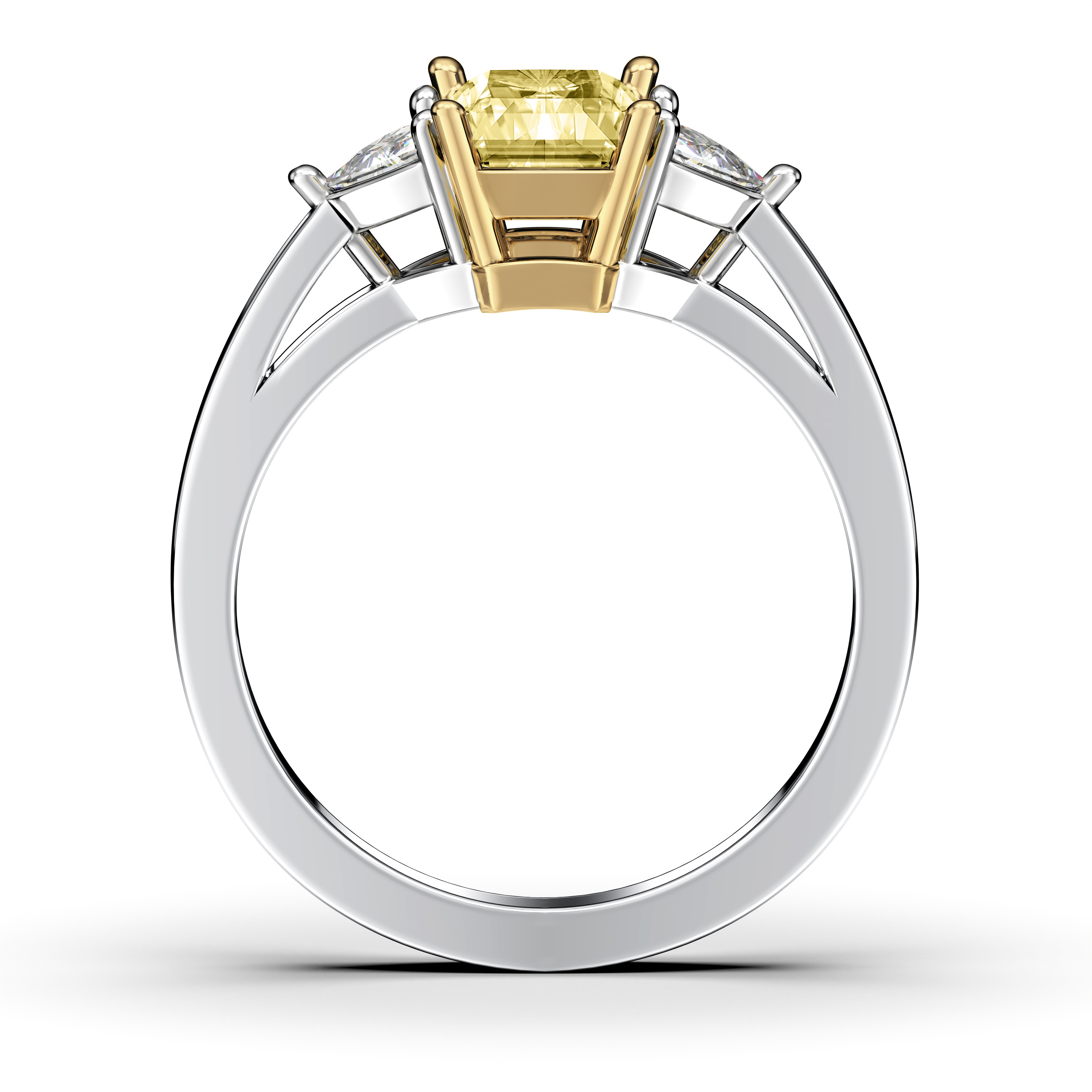 The Moon Ocean Three Stones Diamond Engagement Ring in Platinum with Radiant Centre Stone Alternate shot 3