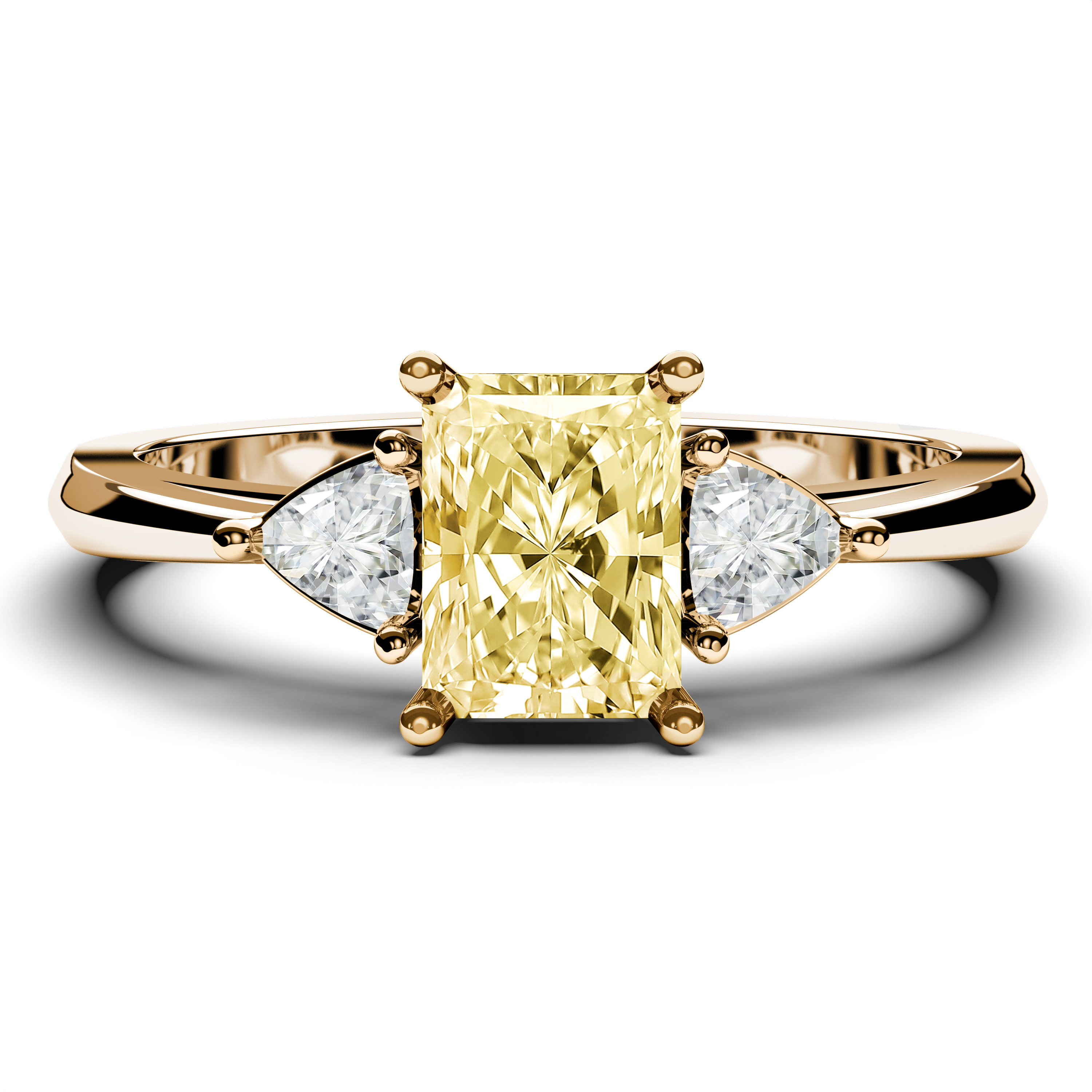 Three Stones, 18ct Yellow Gold Diamond Engagement Ring Three Stones Сlassic Light Yellow Ring Radiant