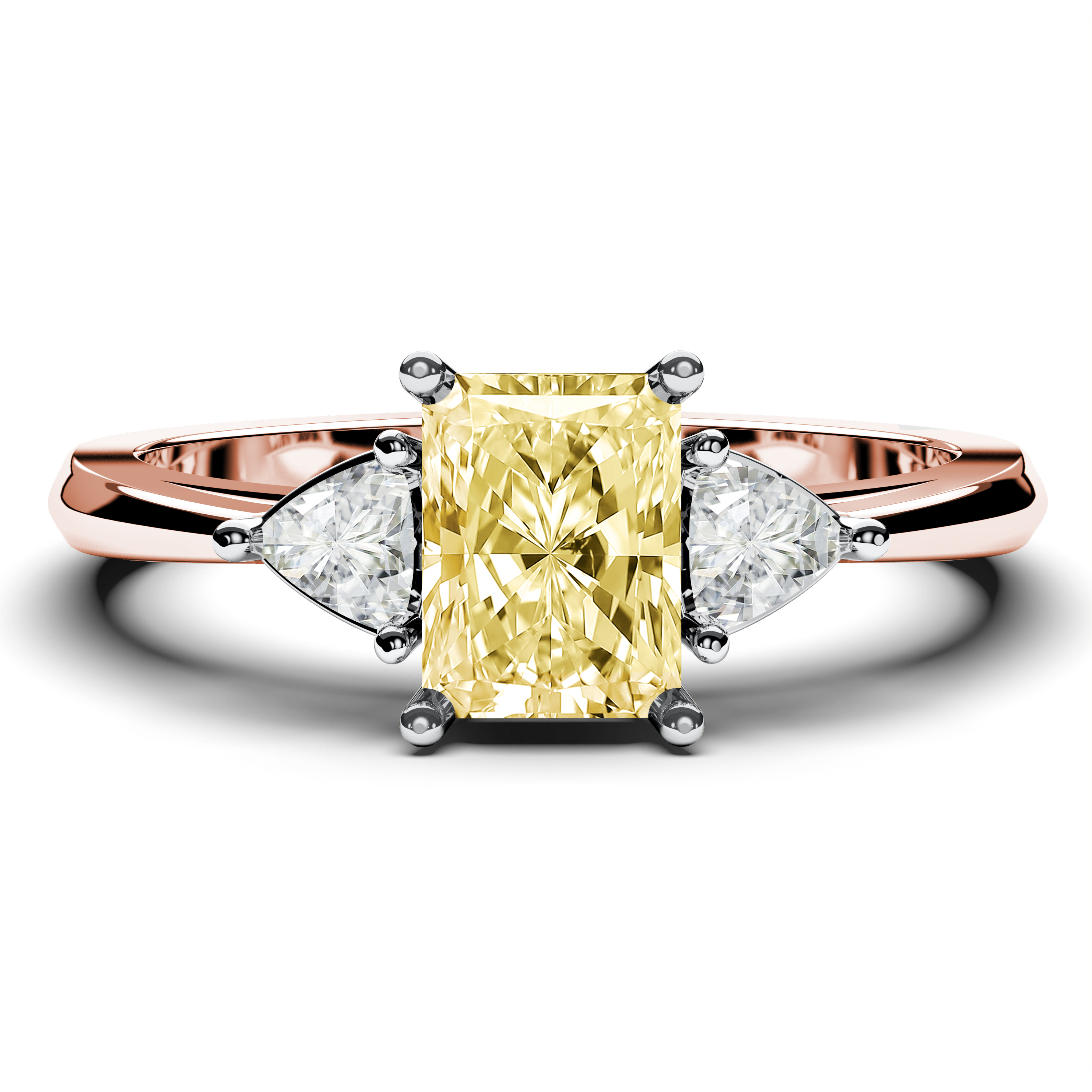 Three Stones, 18ct Rose Gold Diamond Engagement Ring Three Stones Сlassic Light Yellow Ring Radiant