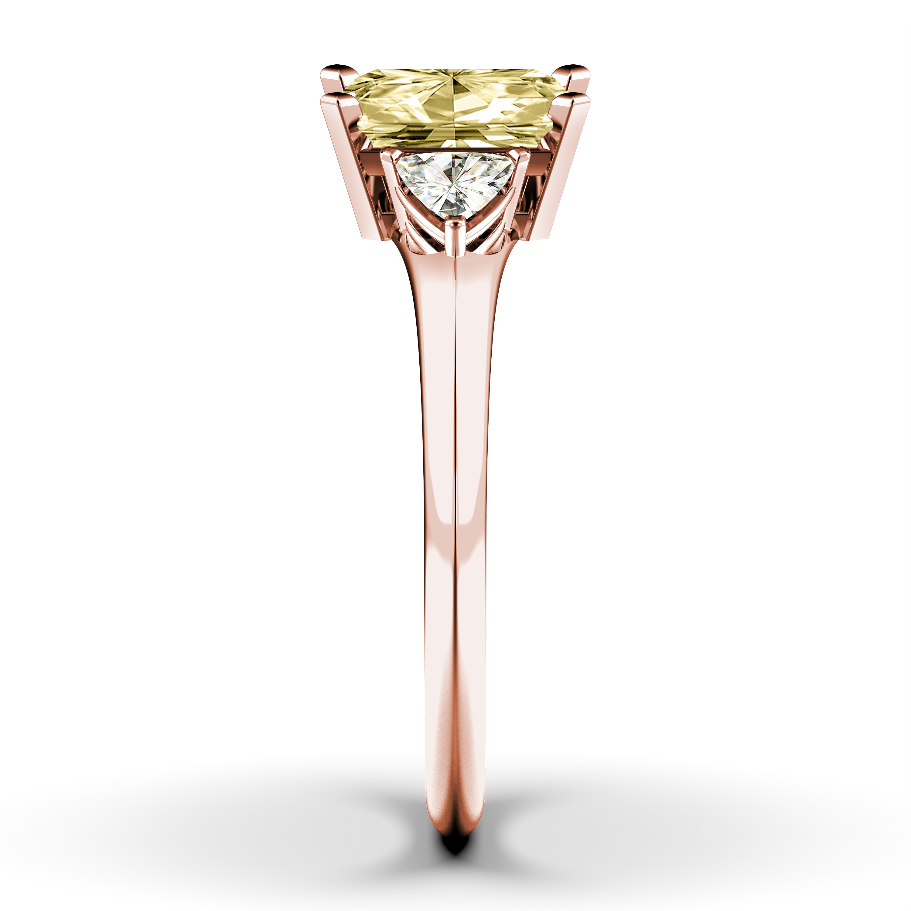 The Moon Ocean Three Stones Diamond Engagement Ring in 18ct Rose Gold with Radiant Centre Stone Alternate shot 2