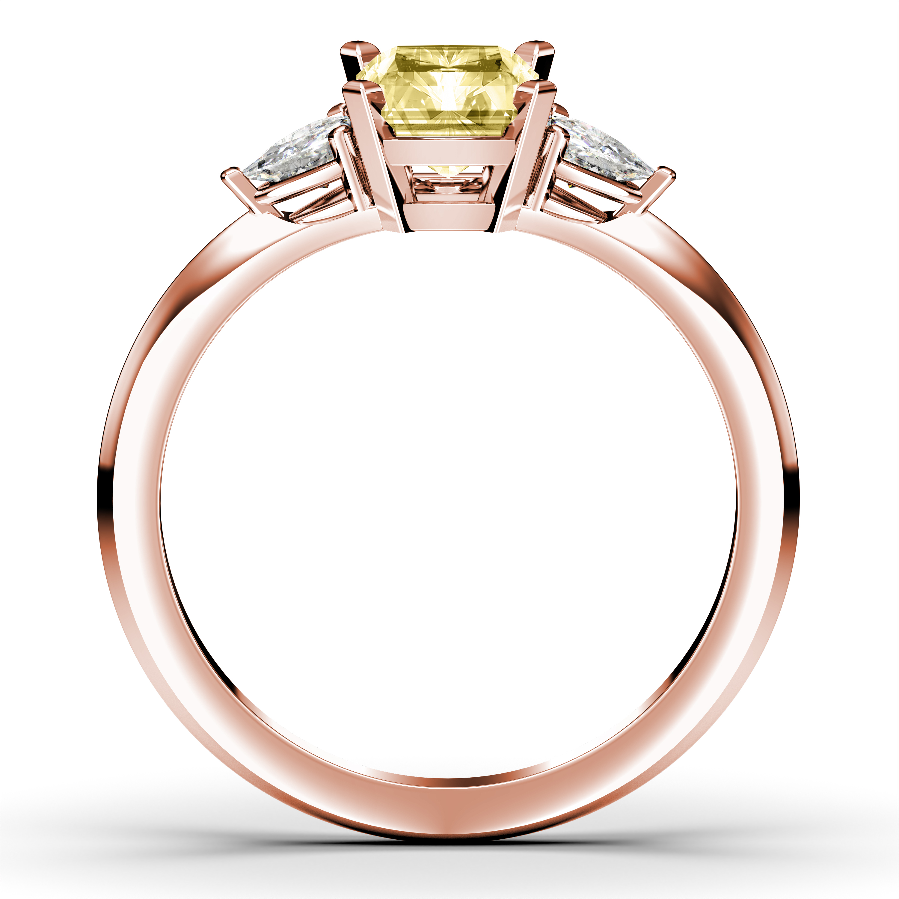 The Moon Ocean Three Stones Diamond Engagement Ring in 18ct Rose Gold with Radiant Centre Stone Alternate shot 3
