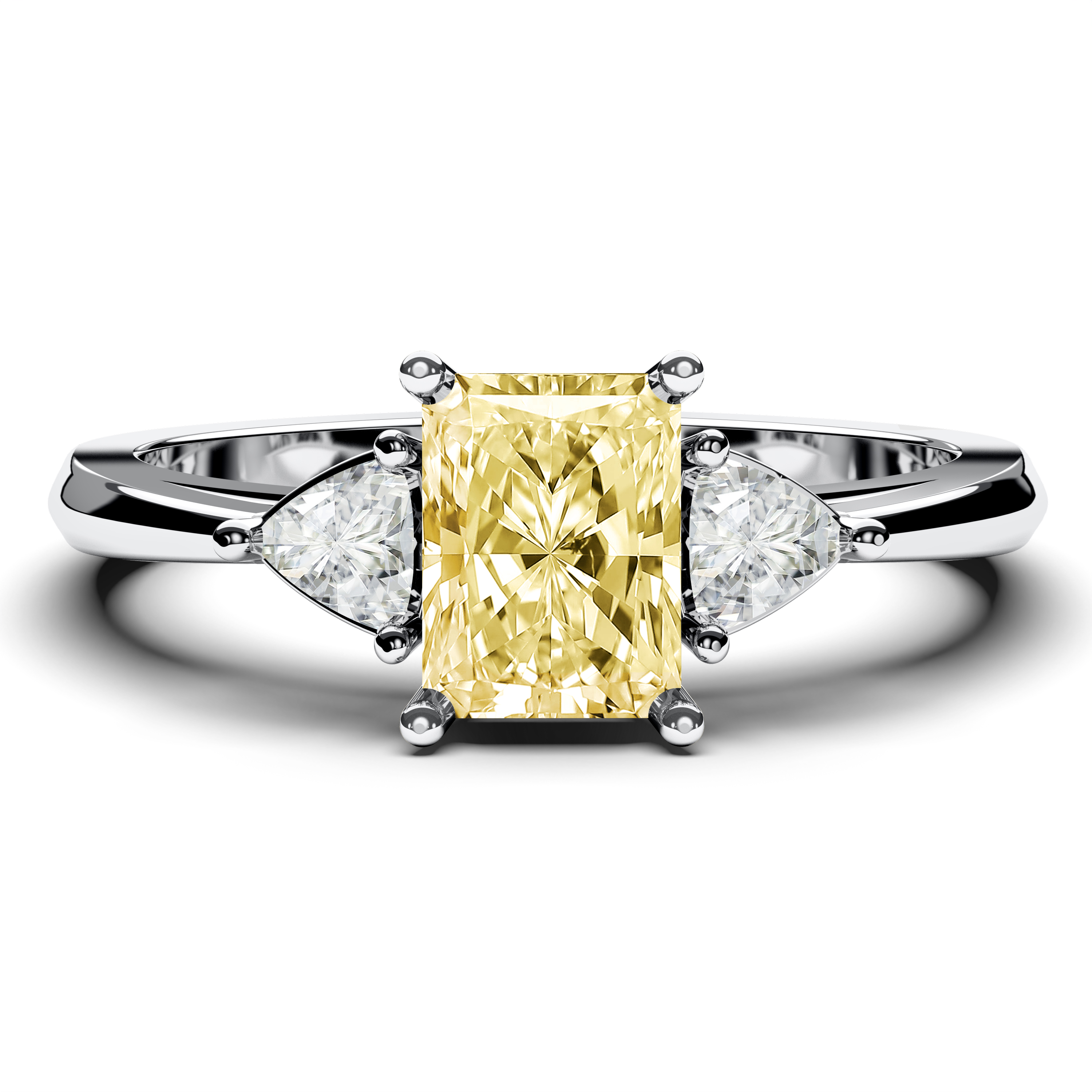 Three Stones, Platinum Diamond Engagement Ring Three Stones Сlassic Light Yellow Ring Radiant