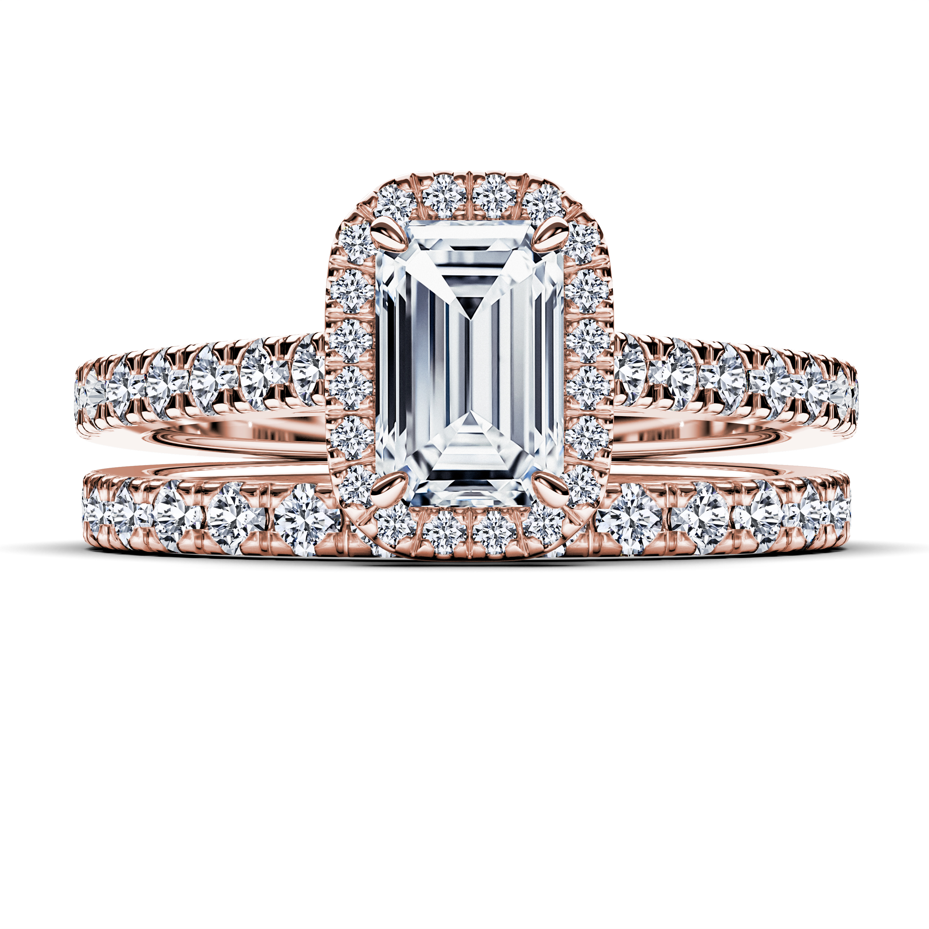 Celestial Halo Diamond Engagement Ring in 18ct Rose Gold with Emerald Centre Stone Alternate shot 4