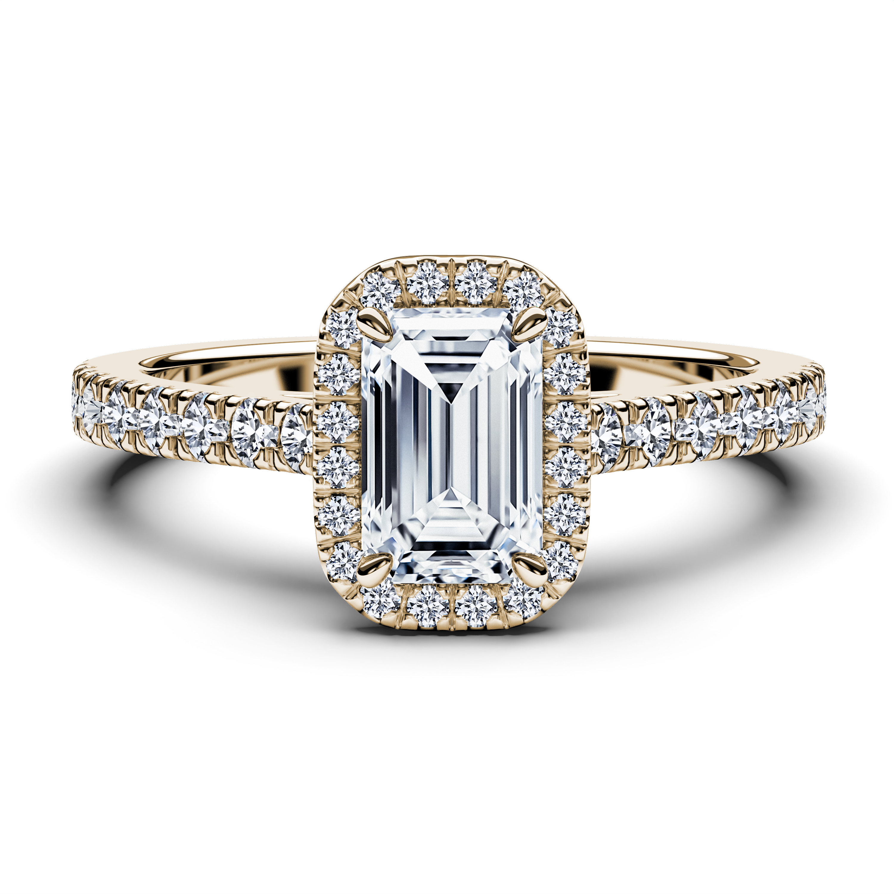 Halo, 18ct Yellow Gold Diamond Engagement Ring Celestial Halo Modern Ring Emerald