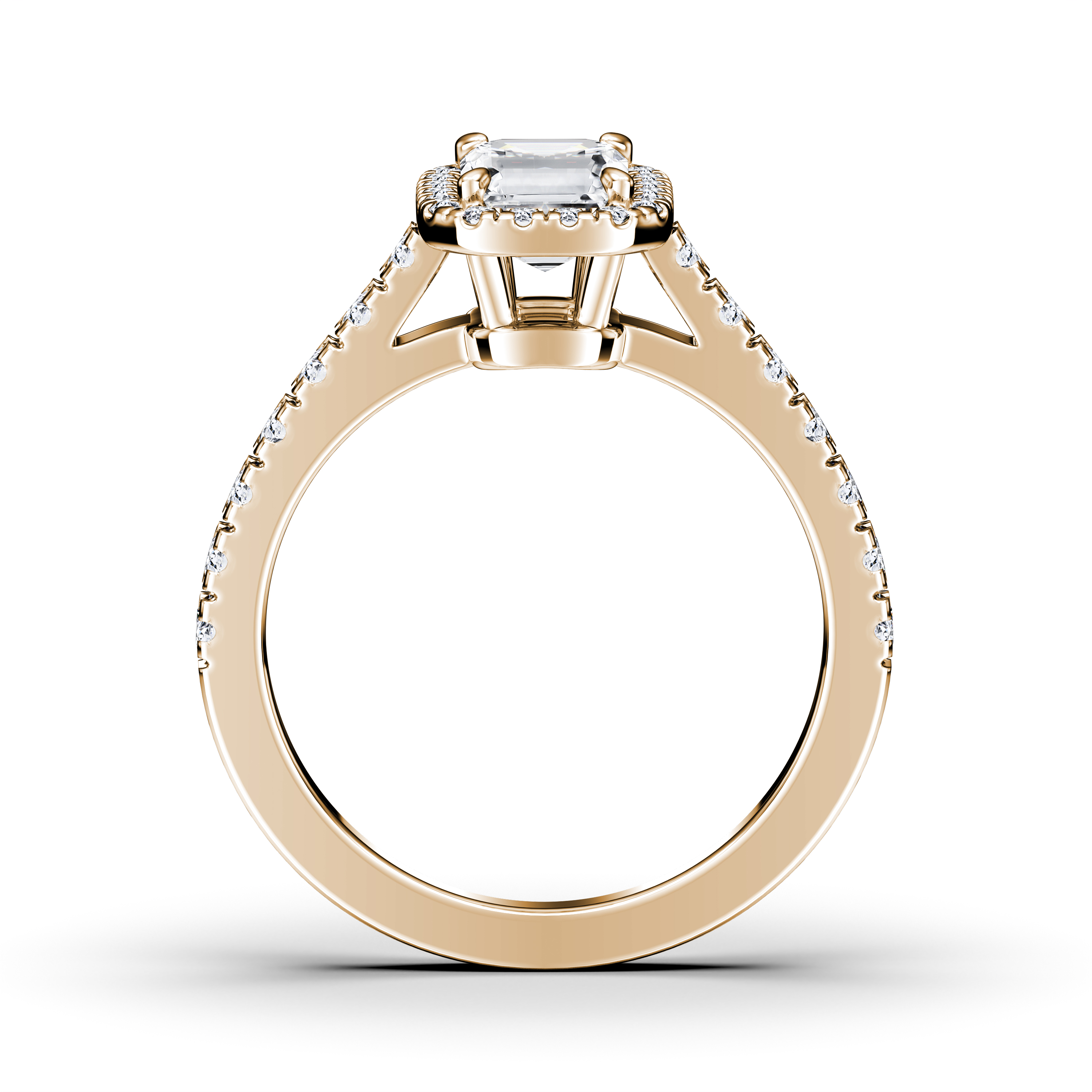 Celestial Halo Diamond Engagement Ring in 18ct Yellow Gold with Emerald Centre Stone Alternate shot 3