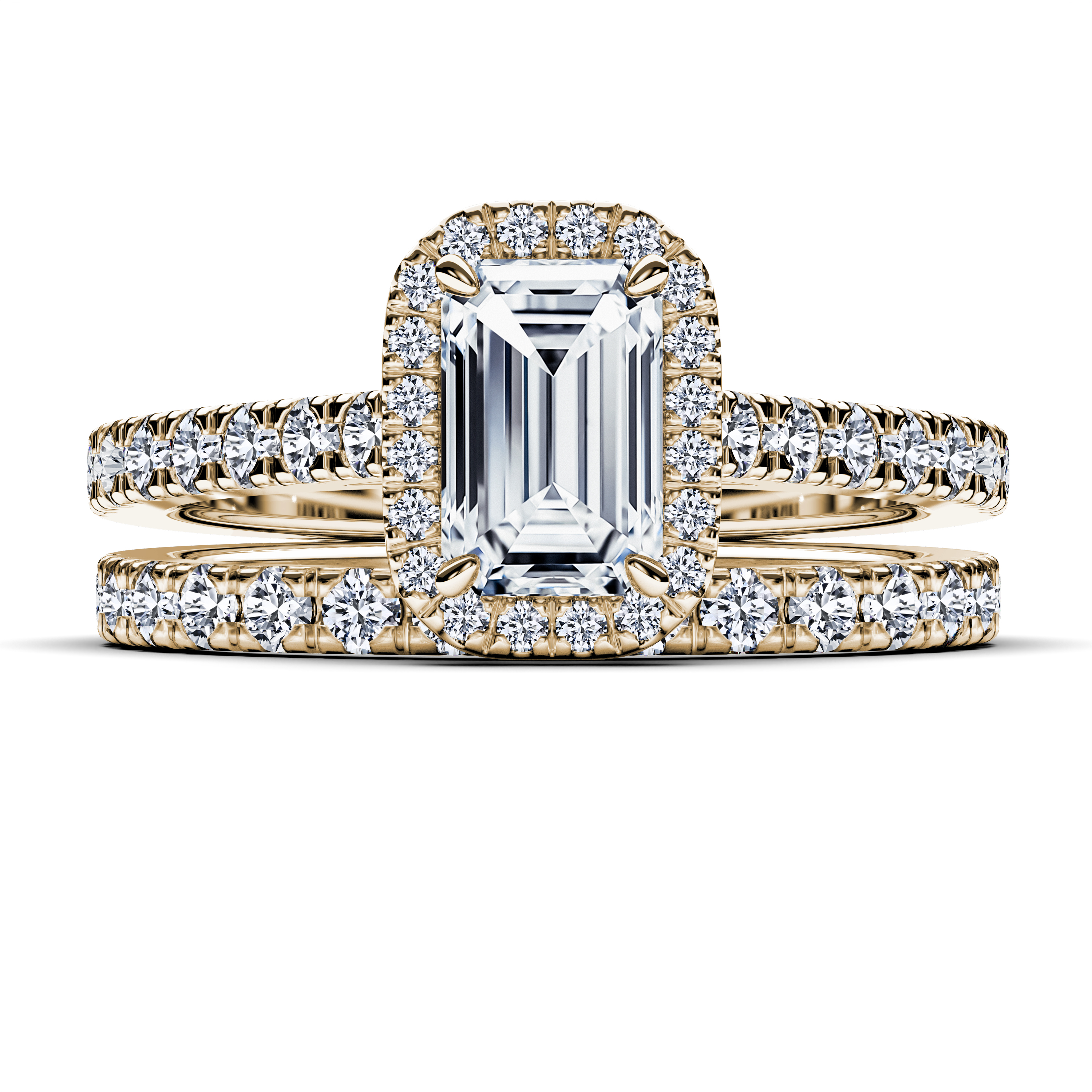 Celestial Halo Diamond Engagement Ring in 18ct Yellow Gold with Emerald Centre Stone Alternate shot 4