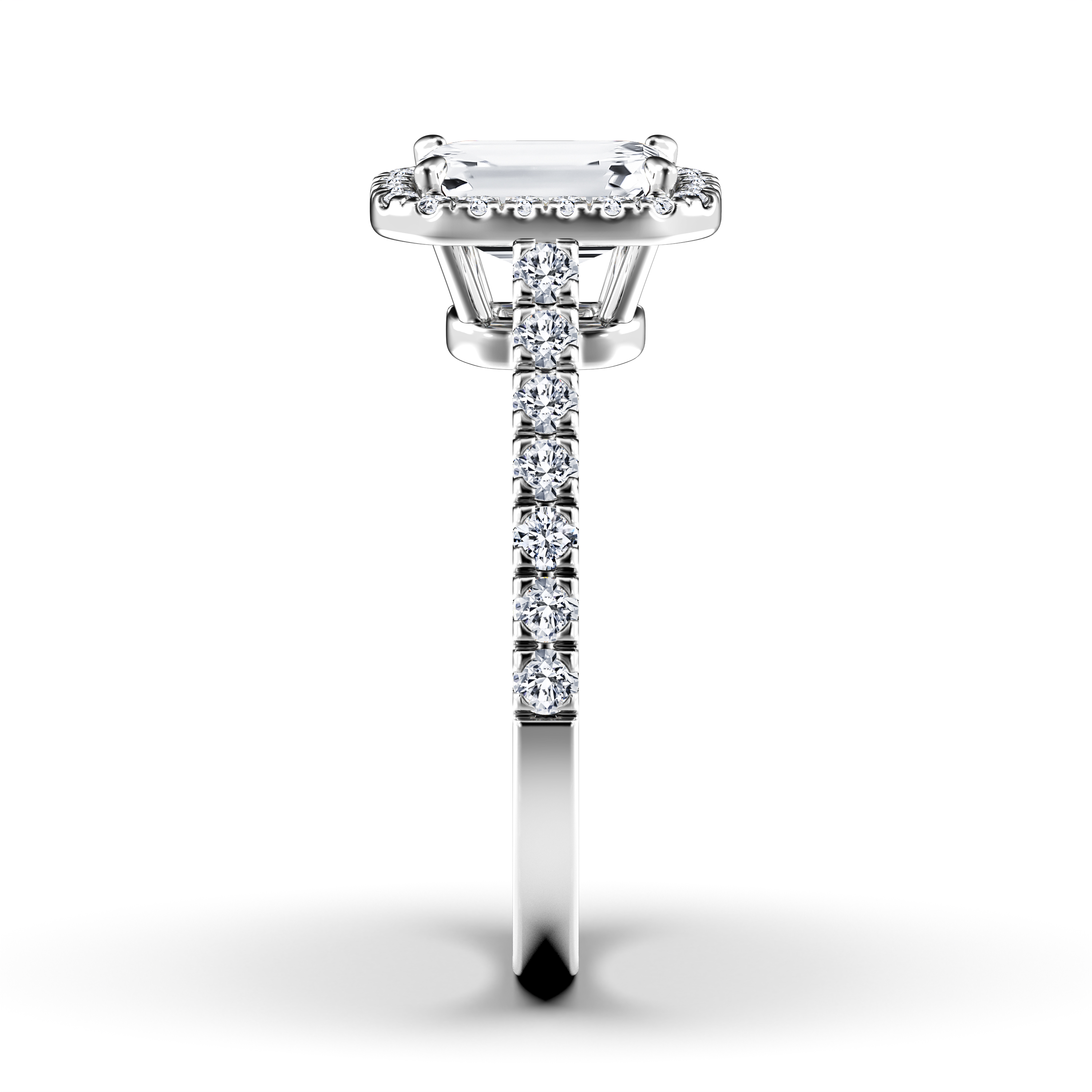 Celestial Halo Diamond Engagement Ring in 18ct White Gold with Emerald Centre Stone Alternate shot 2