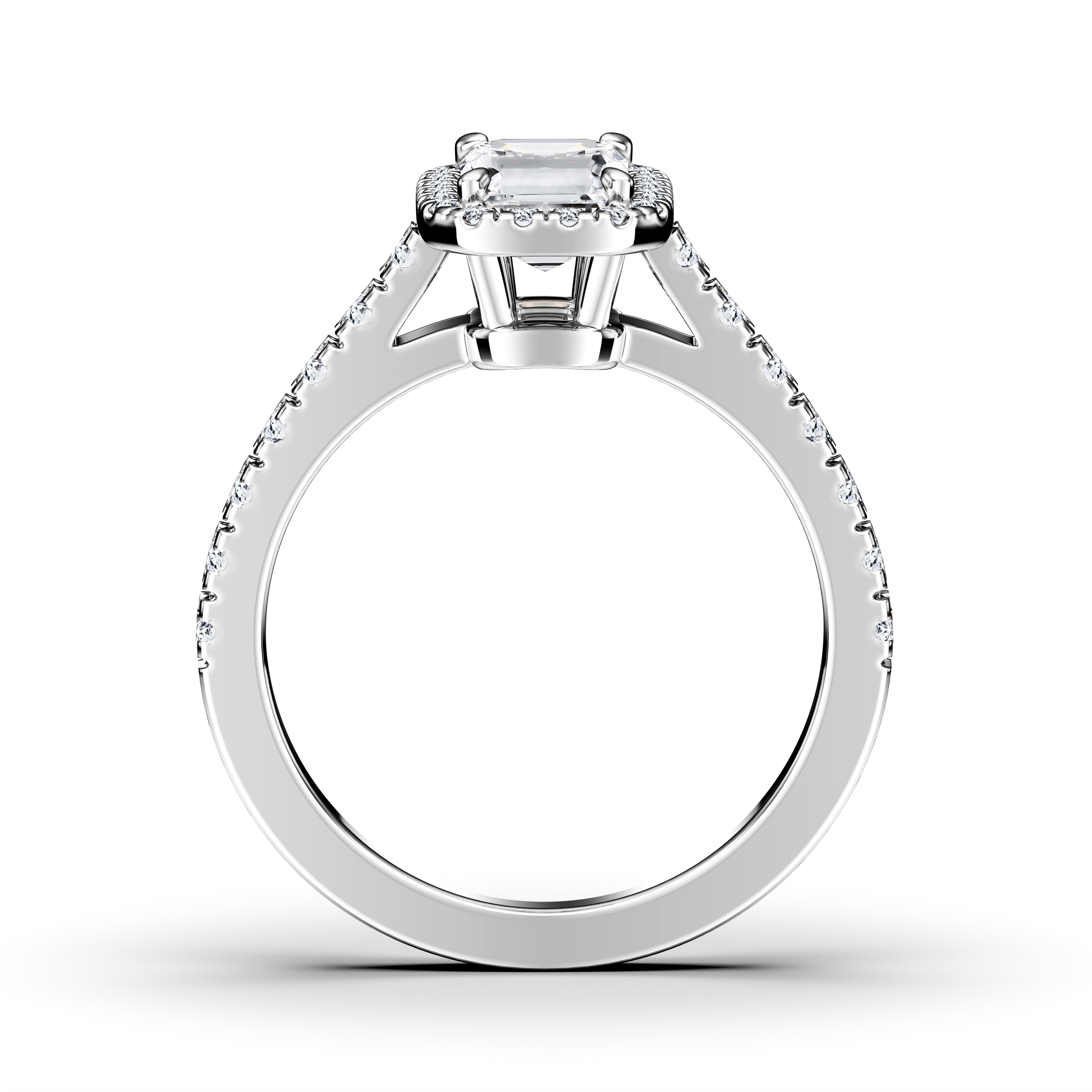 Celestial Halo Diamond Engagement Ring in 18ct White Gold with Emerald Centre Stone Alternate shot 3
