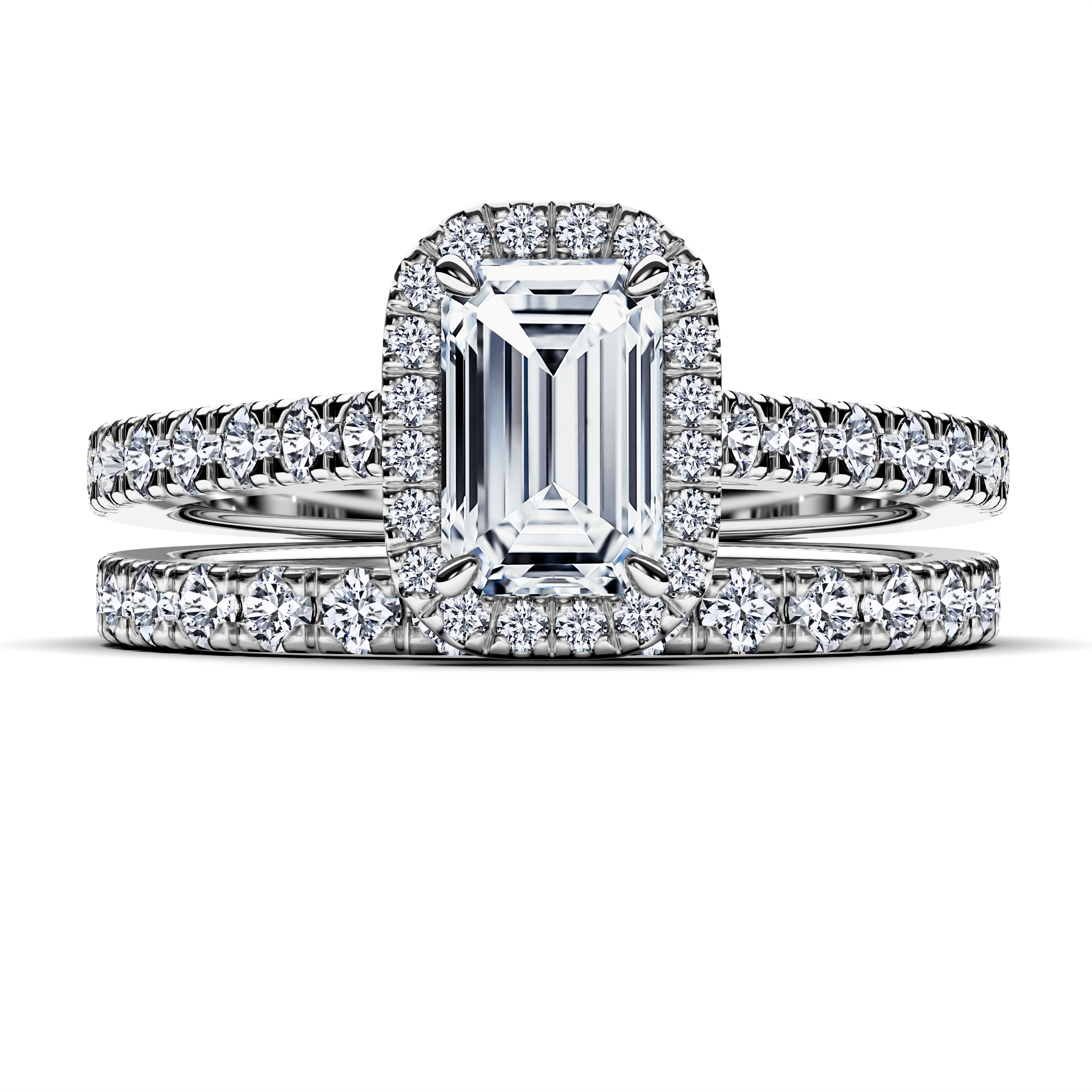 Celestial Halo Diamond Engagement Ring in 18ct White Gold with Emerald Centre Stone Alternate shot 4