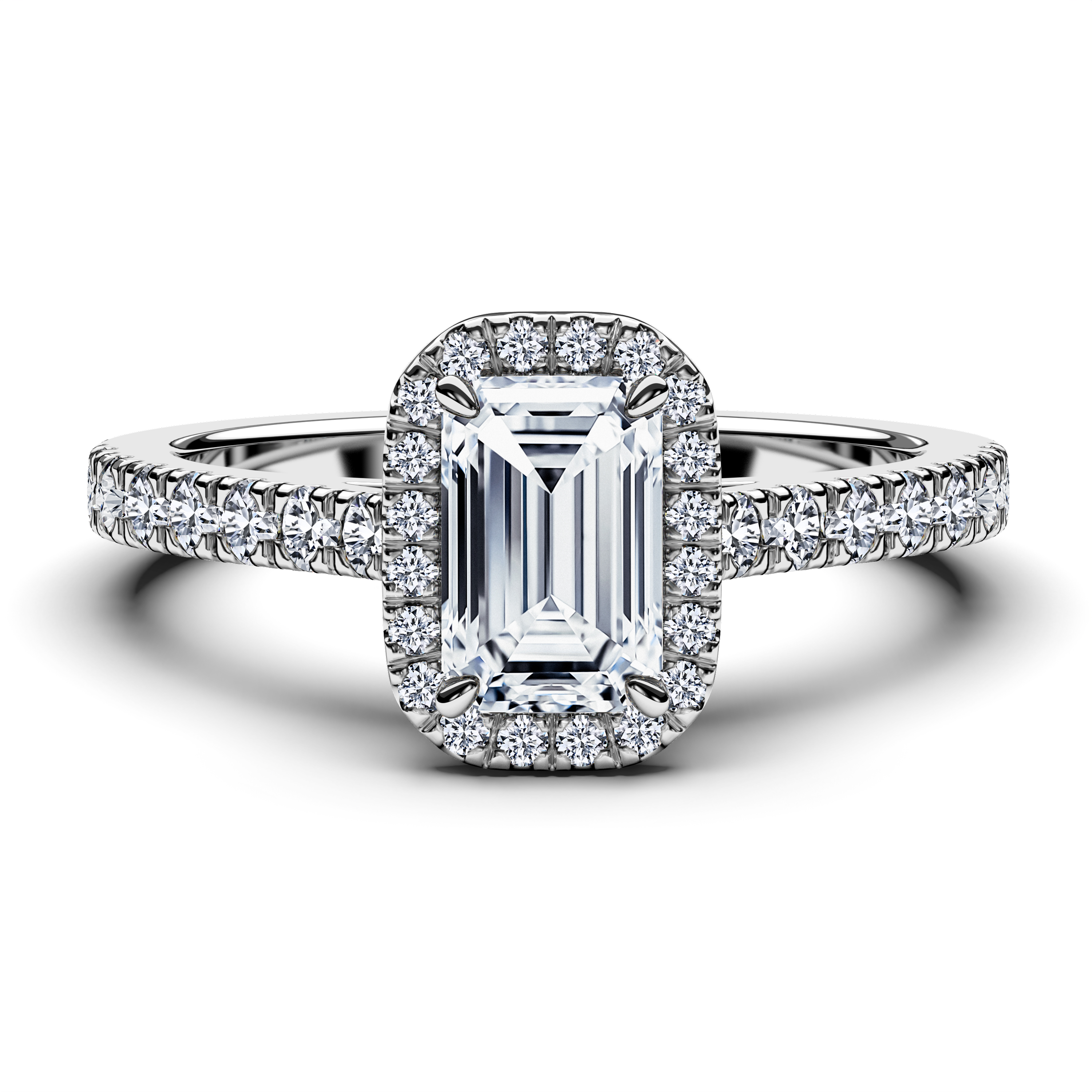 Halo, Platinum Diamond Engagement Ring Celestial Halo Modern Ring Emerald