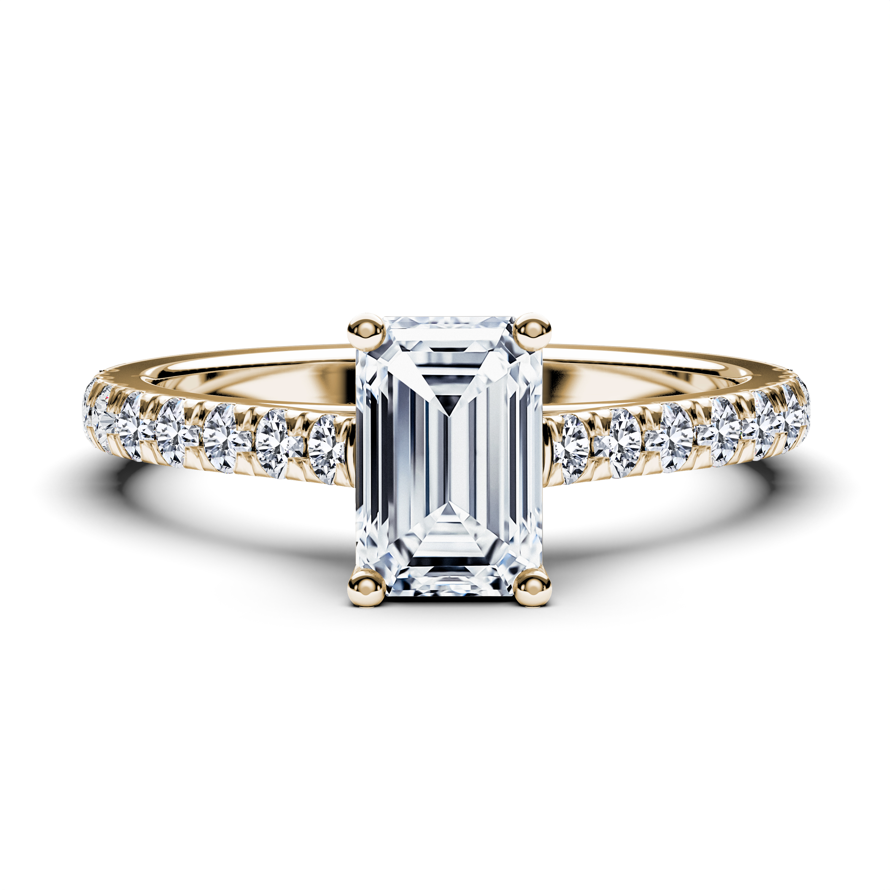 Side Stones, 18ct Yellow Gold Diamond Engagement Ring The Moon Ocean Modern Side Stones Emerald