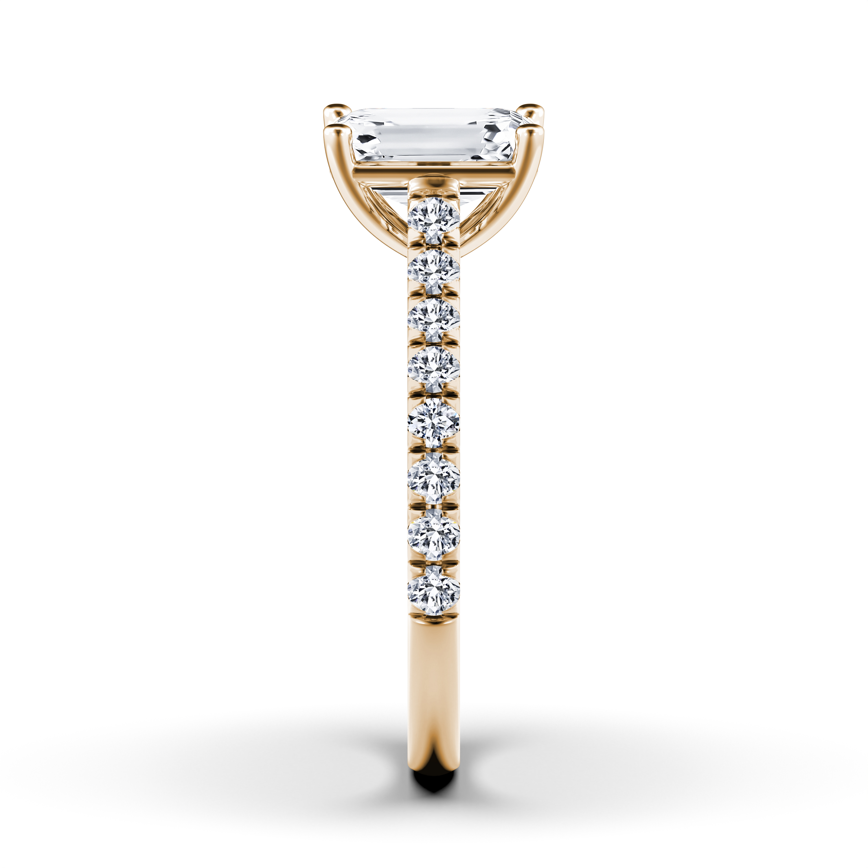 The Moon Ocean Side Stones Diamond Engagement Ring in 18ct Yellow Gold with Emerald Centre Stone Alternate shot 2