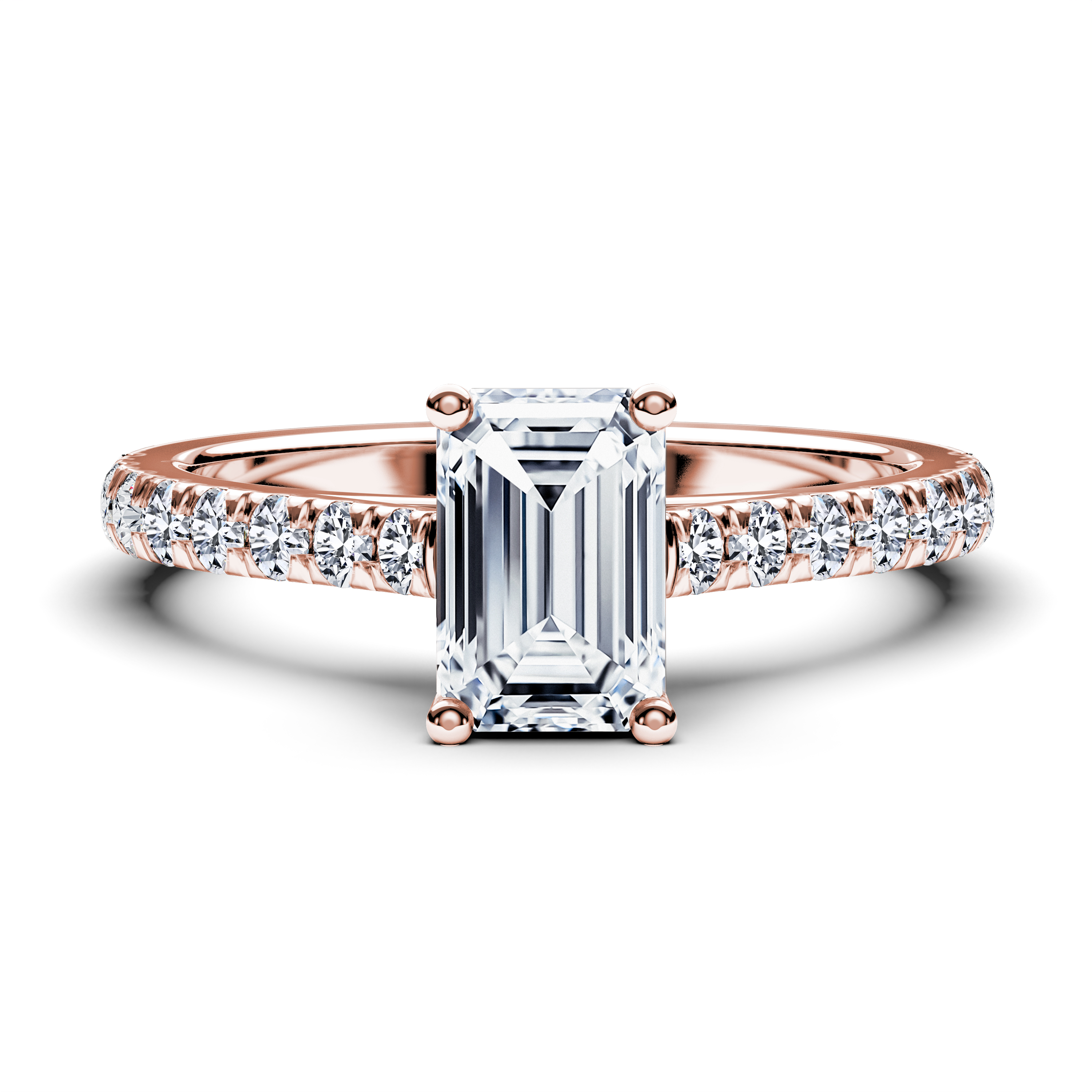 Side Stones, 18ct Rose Gold Diamond Engagement Ring The Moon Ocean Modern Side Stones Emerald
