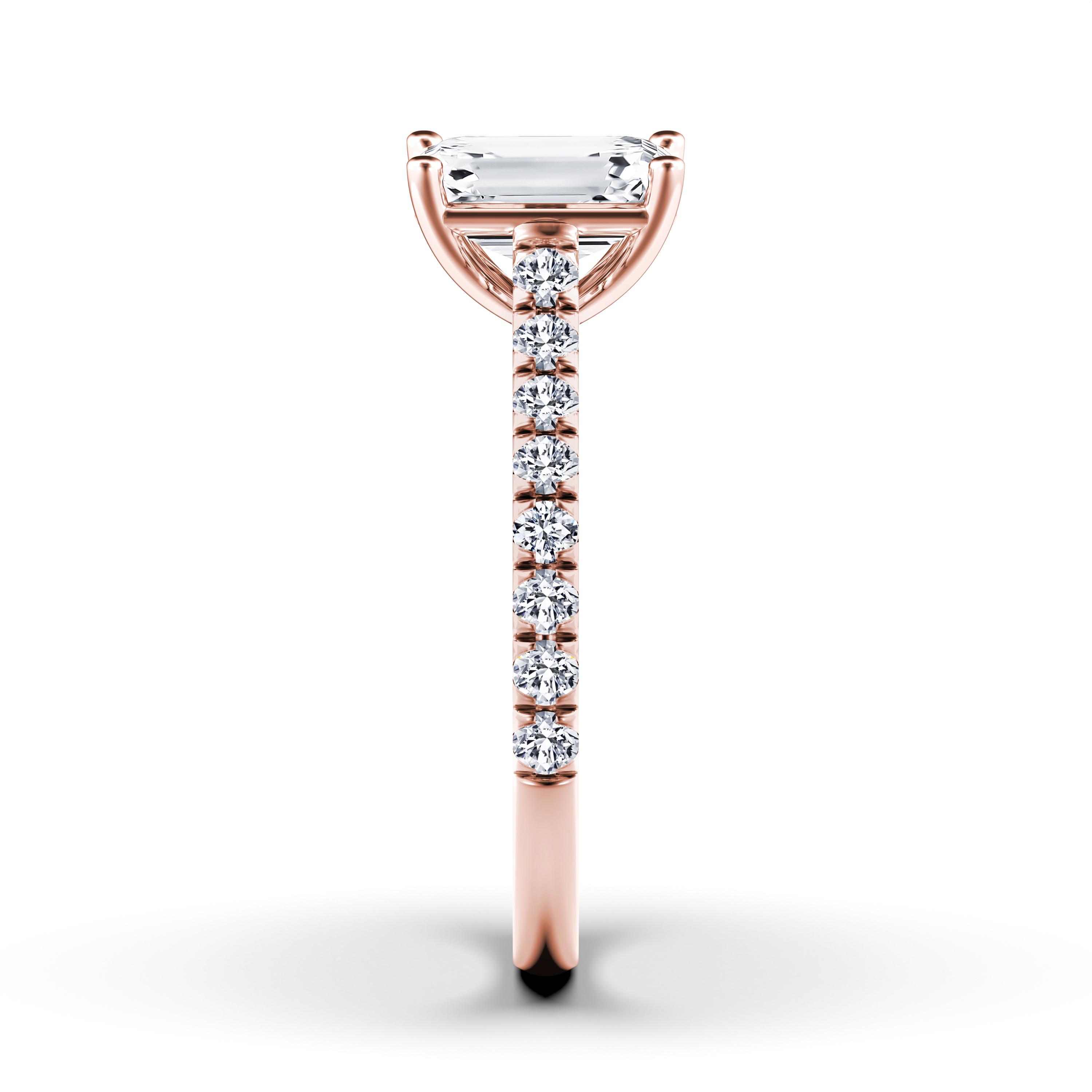 The Moon Ocean Side Stones Diamond Engagement Ring in 18ct Rose Gold with Emerald Centre Stone Alternate shot 2