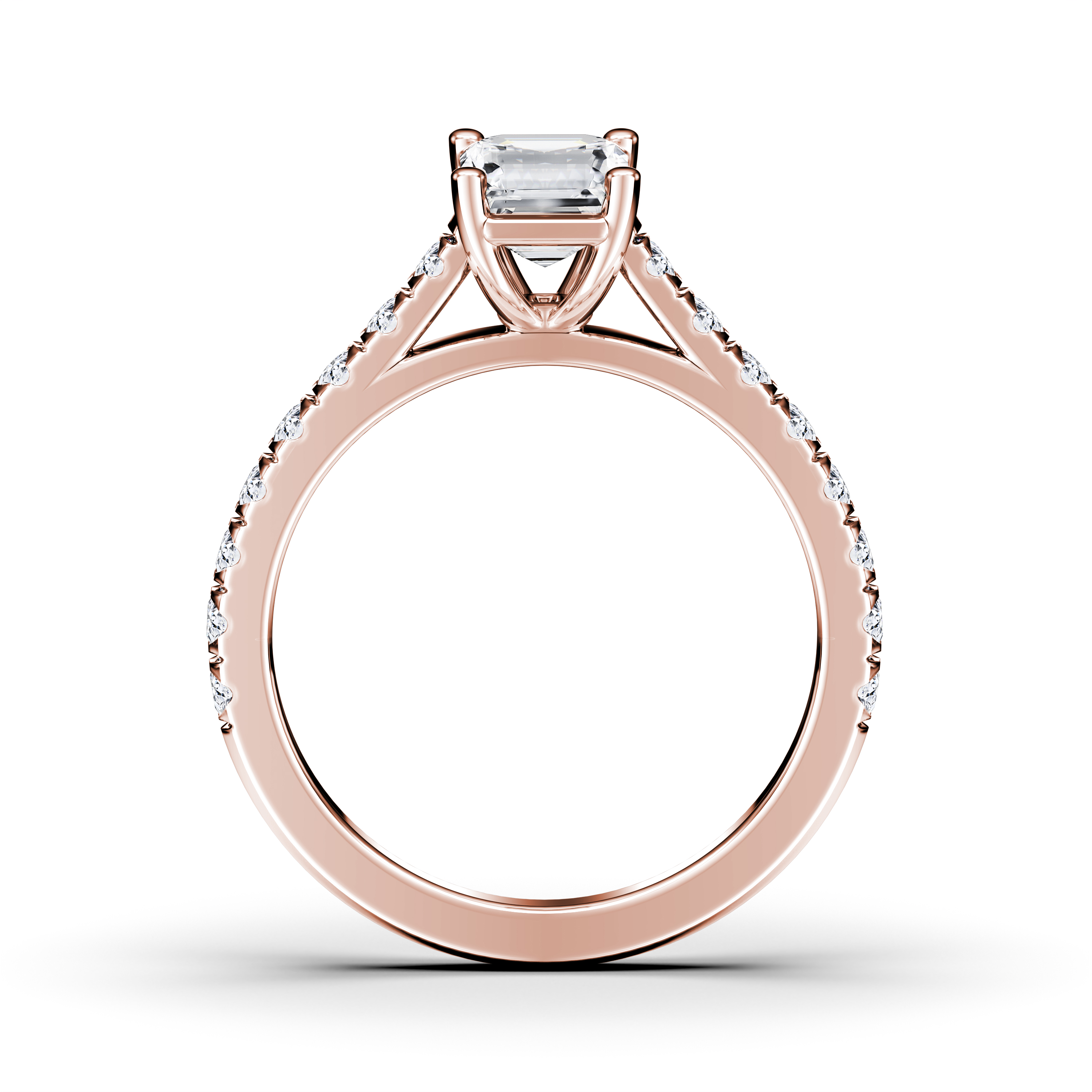 The Moon Ocean Side Stones Diamond Engagement Ring in 18ct Rose Gold with Emerald Centre Stone Alternate shot 3