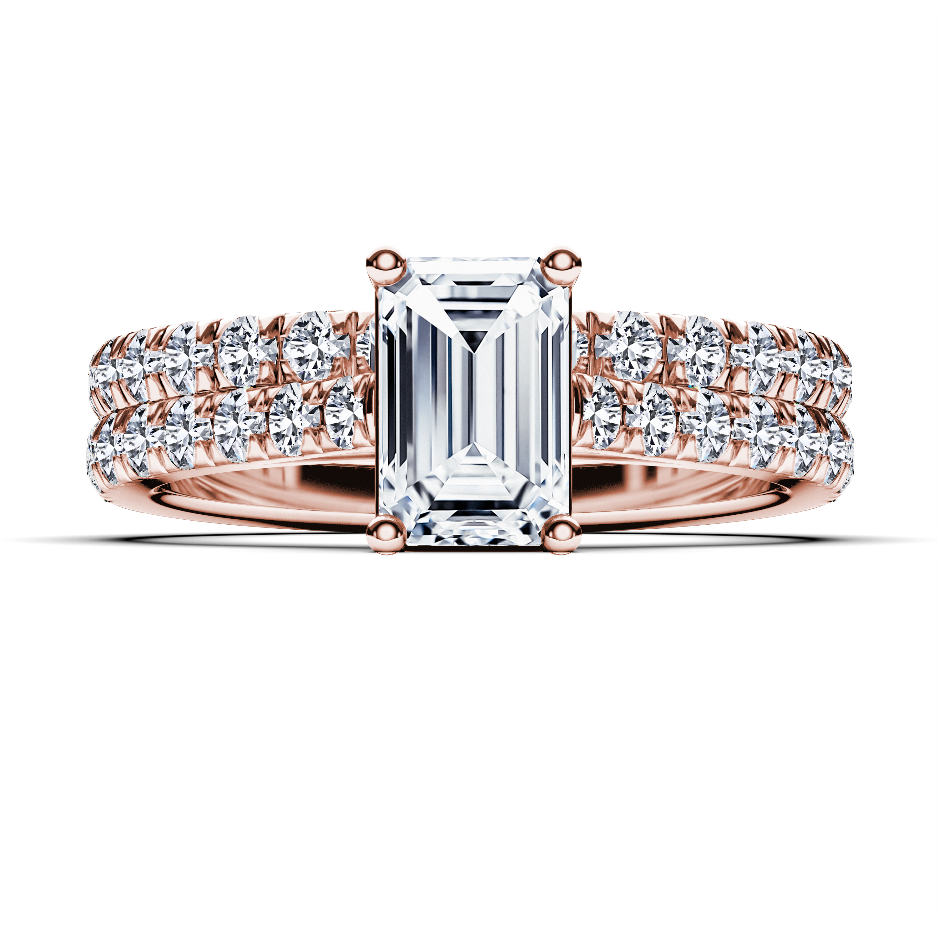 The Moon Ocean Side Stones Diamond Engagement Ring in 18ct Rose Gold with Emerald Centre Stone Alternate shot 4