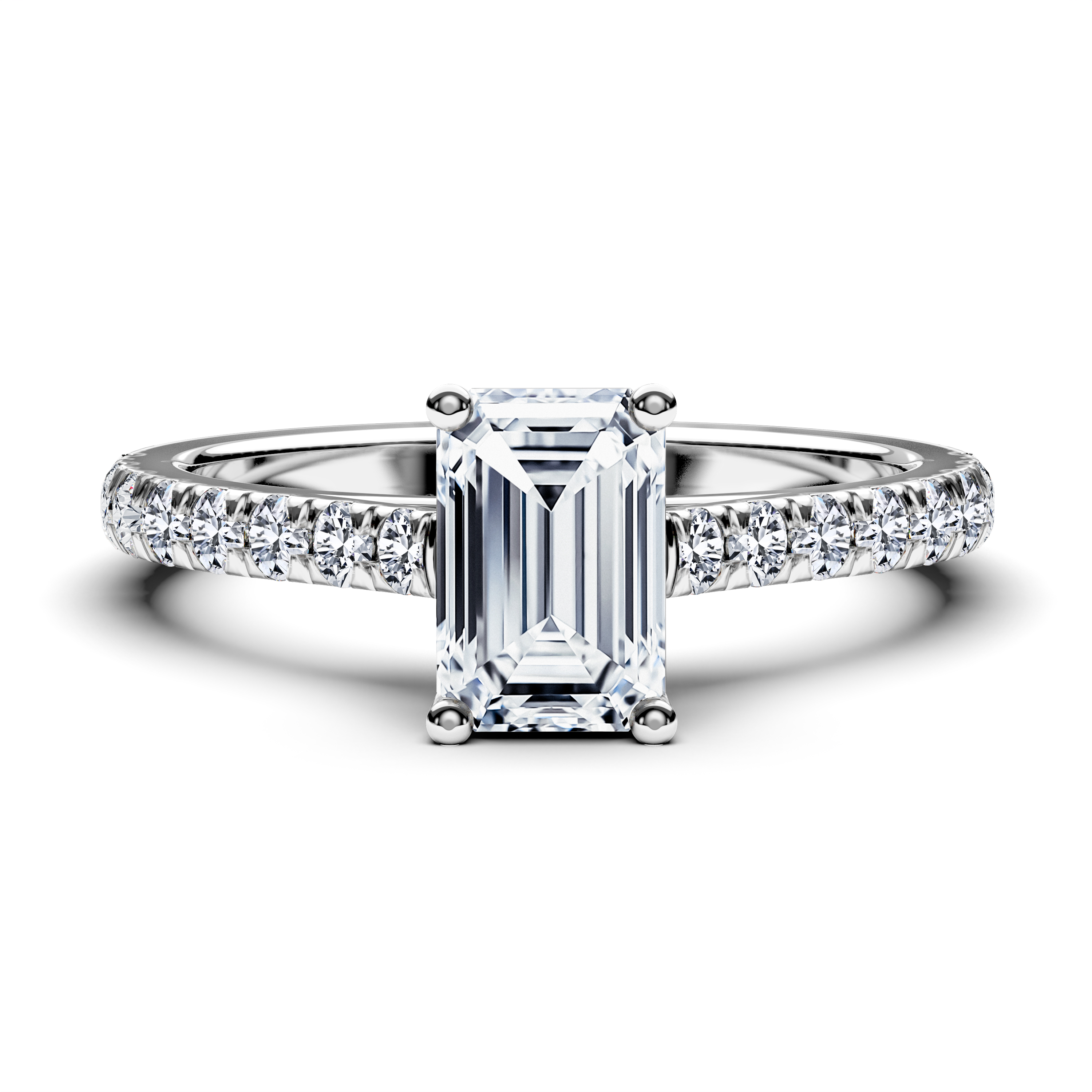 The Moon Ocean Side Stones Diamond Engagement Ring in 18ct White Gold with Emerald Centre Stone Alternate shot 1