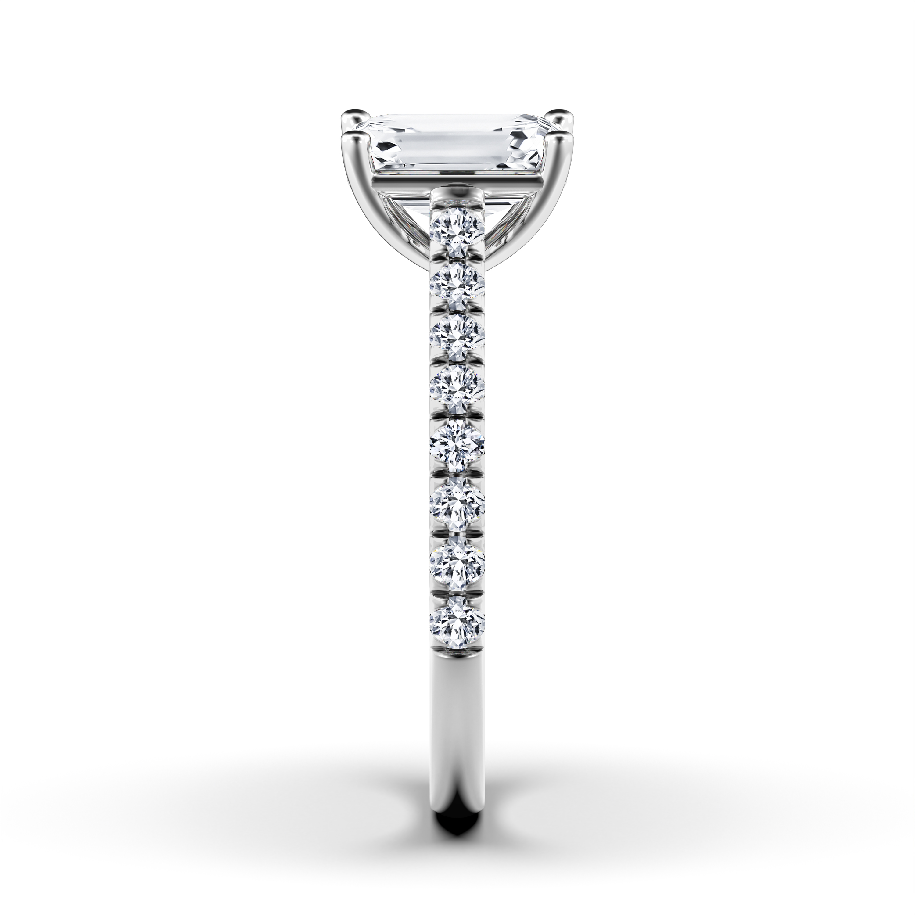 The Moon Ocean Side Stones Diamond Engagement Ring in 18ct White Gold with Emerald Centre Stone Alternate shot 2