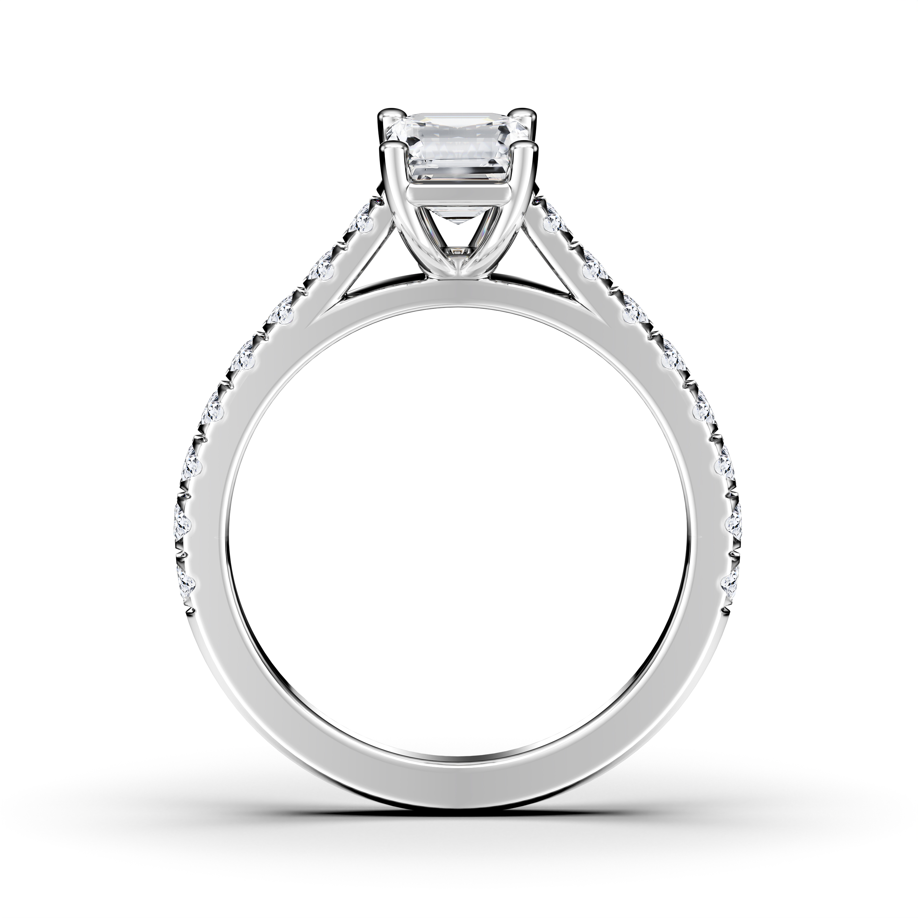 The Moon Ocean Side Stones Diamond Engagement Ring in 18ct White Gold with Emerald Centre Stone Alternate shot 3