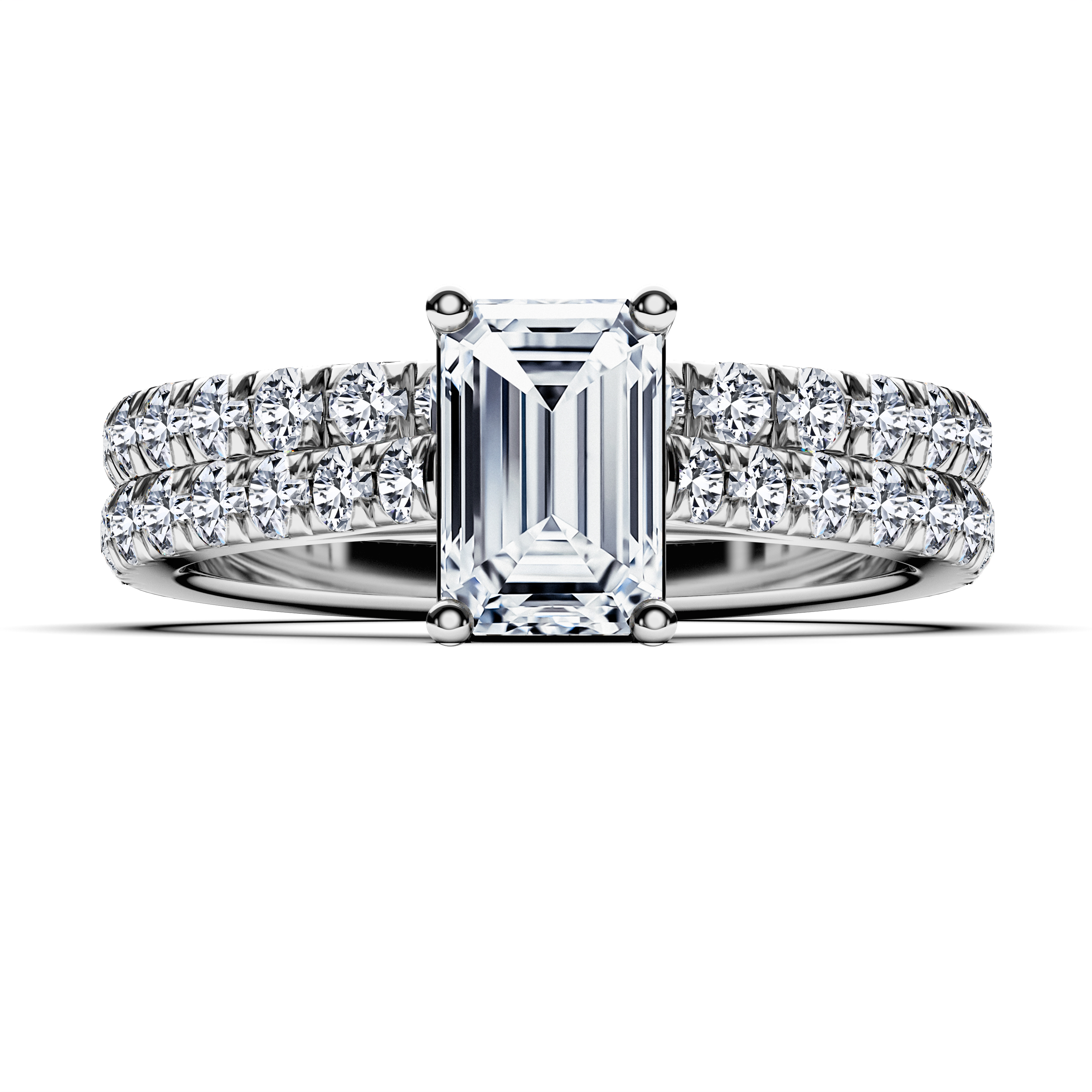 The Moon Ocean Side Stones Diamond Engagement Ring in 18ct White Gold with Emerald Centre Stone Alternate shot 4
