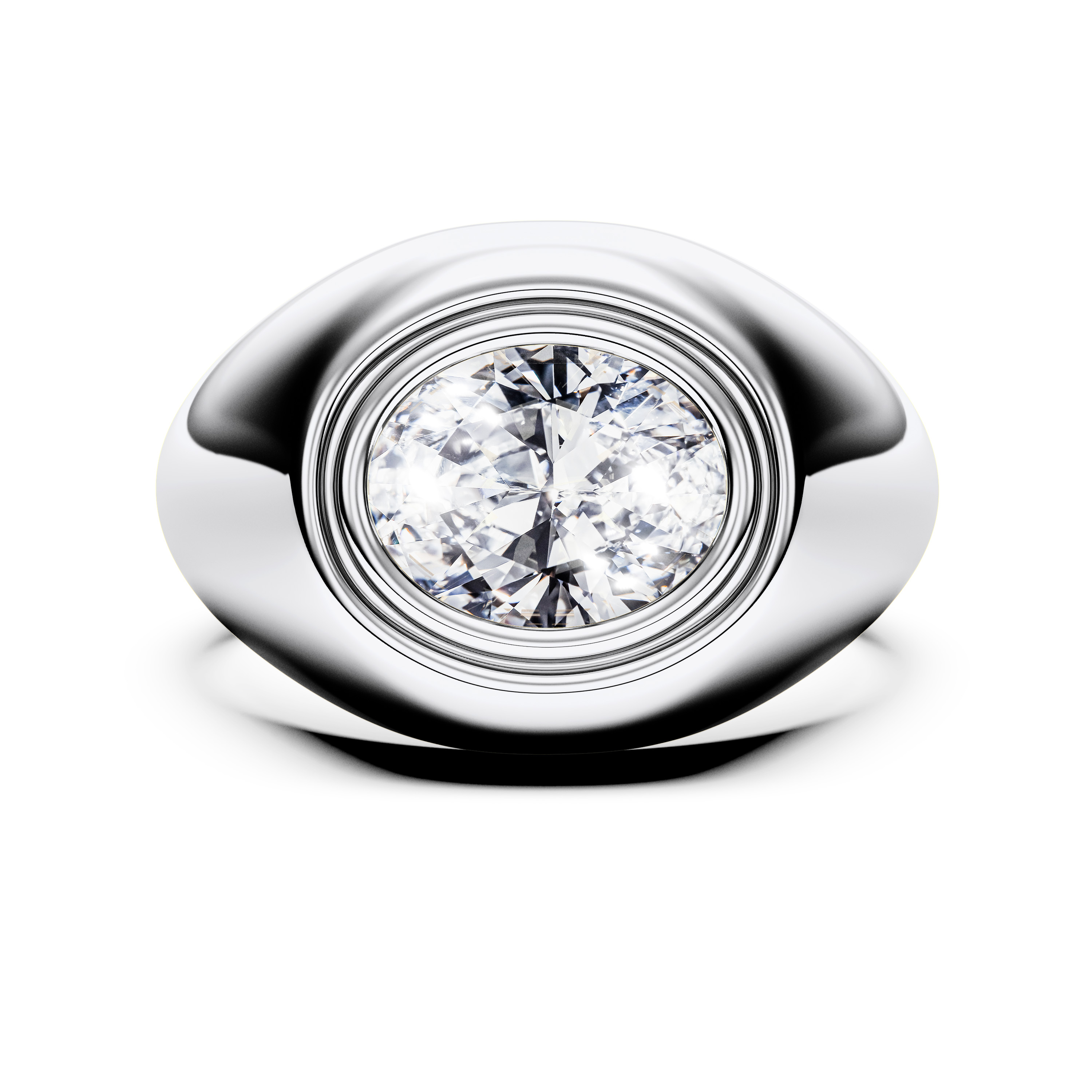Solitaire, Platinum Diamond Engagement Ring Signet Ring Oval