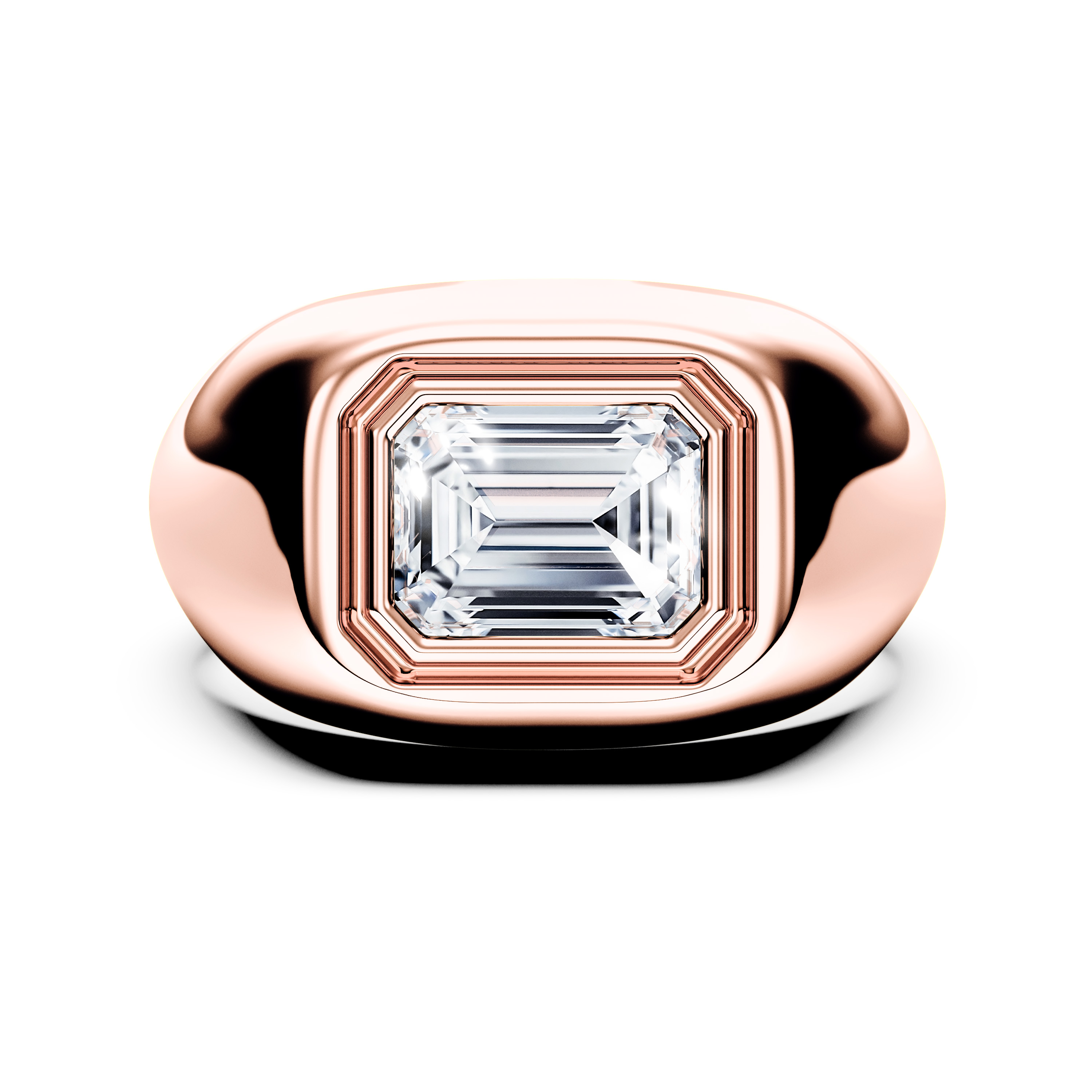 Solitaire, 18ct Rose Gold Diamond Engagement Ring Signet Ring Emerald