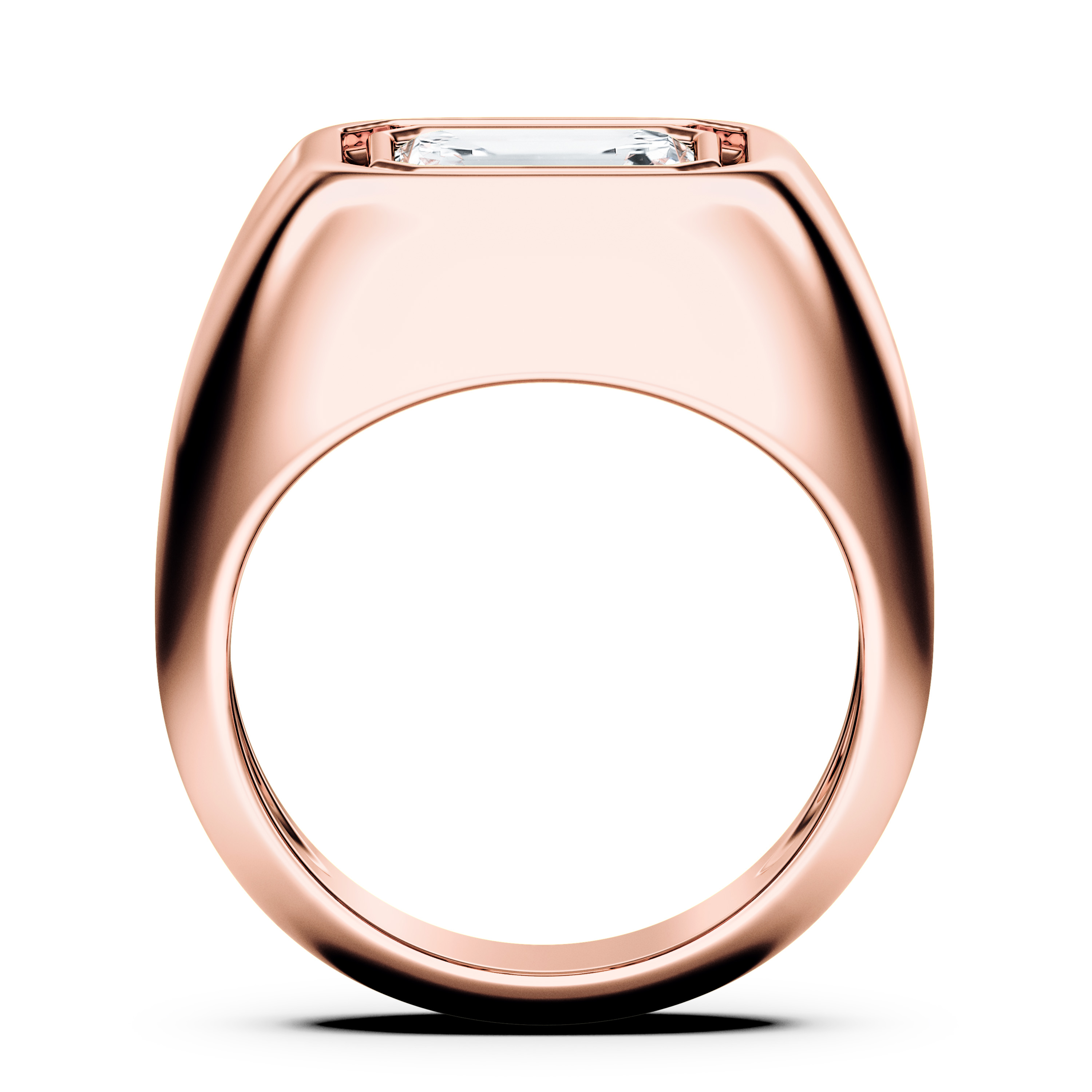 Signet Solitaire Diamond Engagement Ring in 18ct Rose Gold with Emerald Centre Stone Alternate shot 3