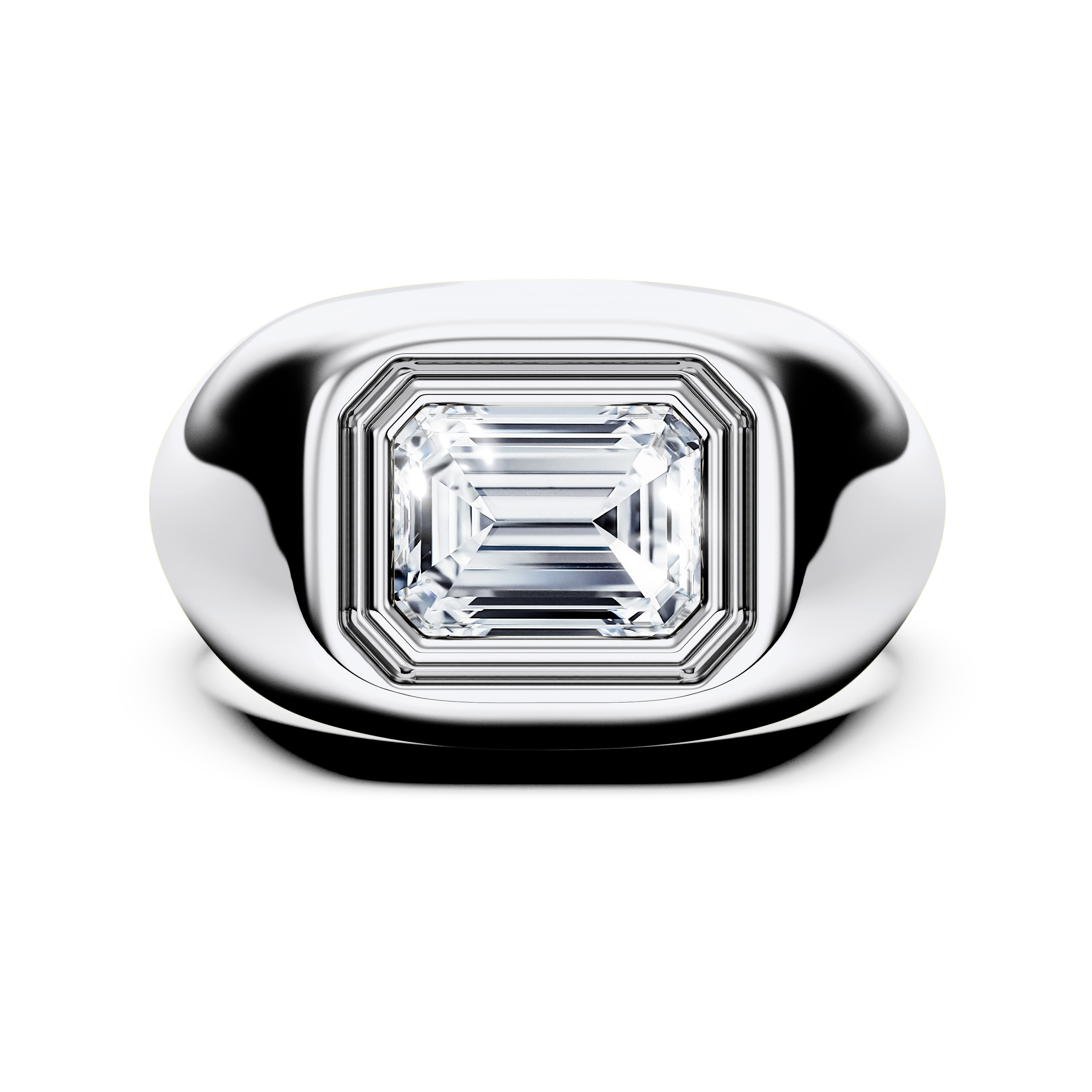 Solitaire, 18ct White Gold Diamond Engagement Ring Signet Ring Emerald