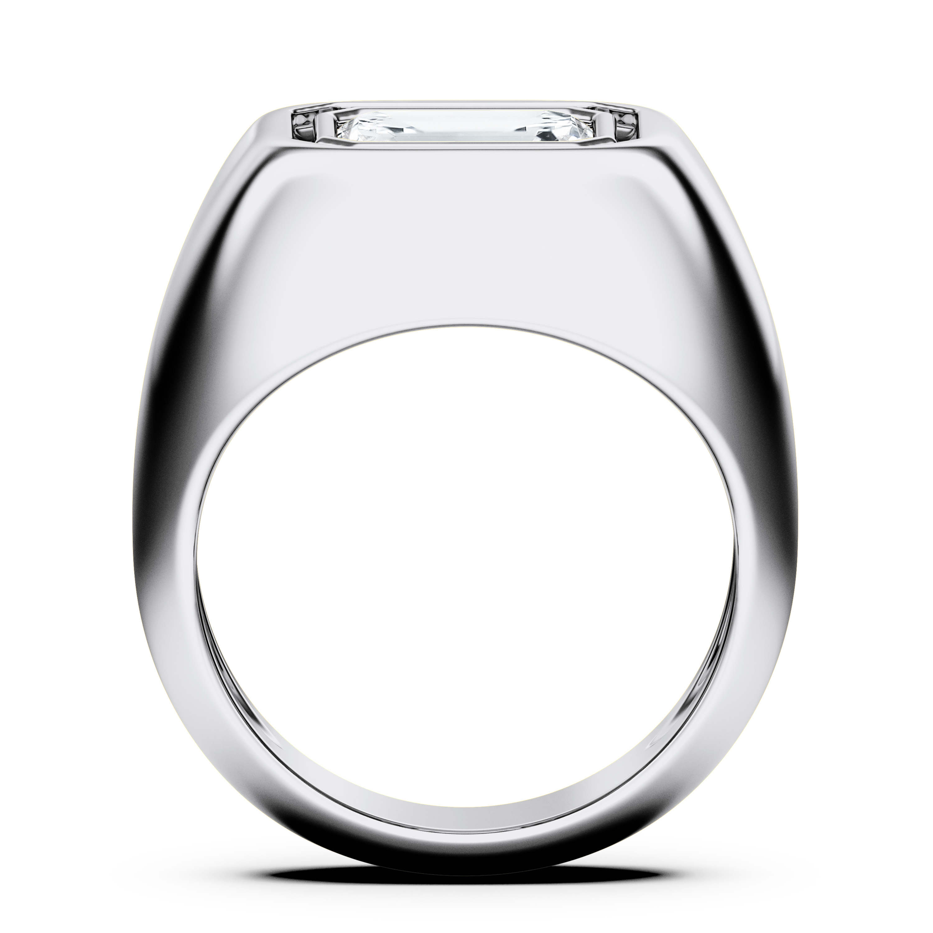 Signet Solitaire Diamond Engagement Ring in 18ct White Gold with Emerald Centre Stone Alternate shot 3