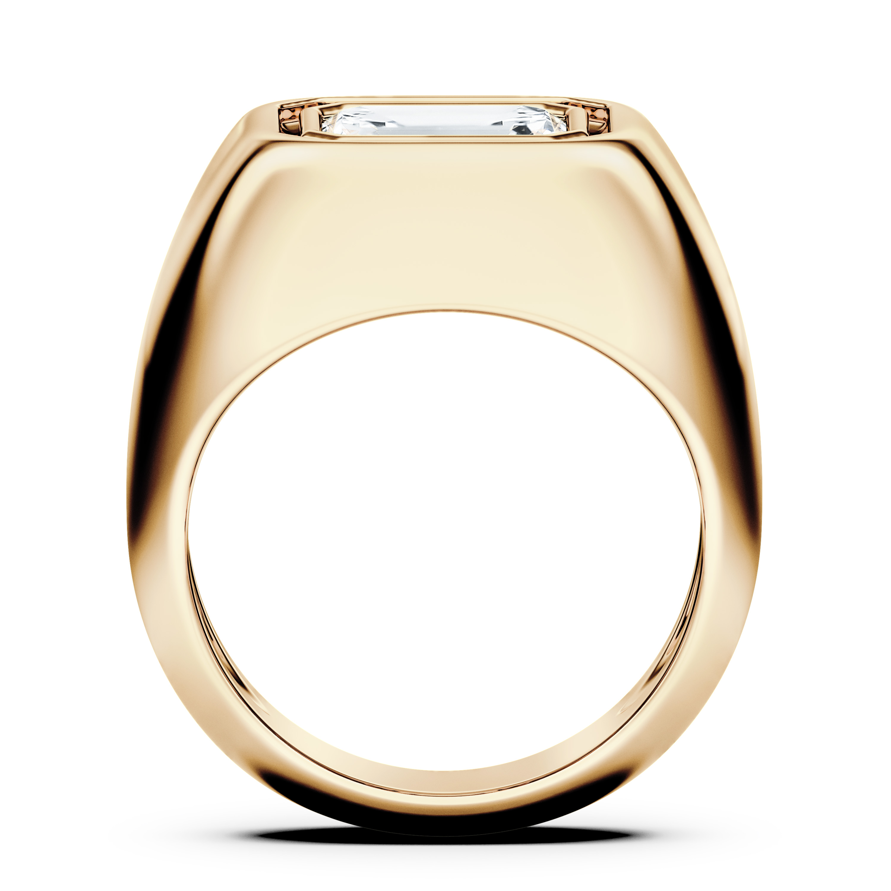 Signet Solitaire Diamond Engagement Ring in 18ct Yellow Gold with Emerald Centre Stone Alternate shot 3