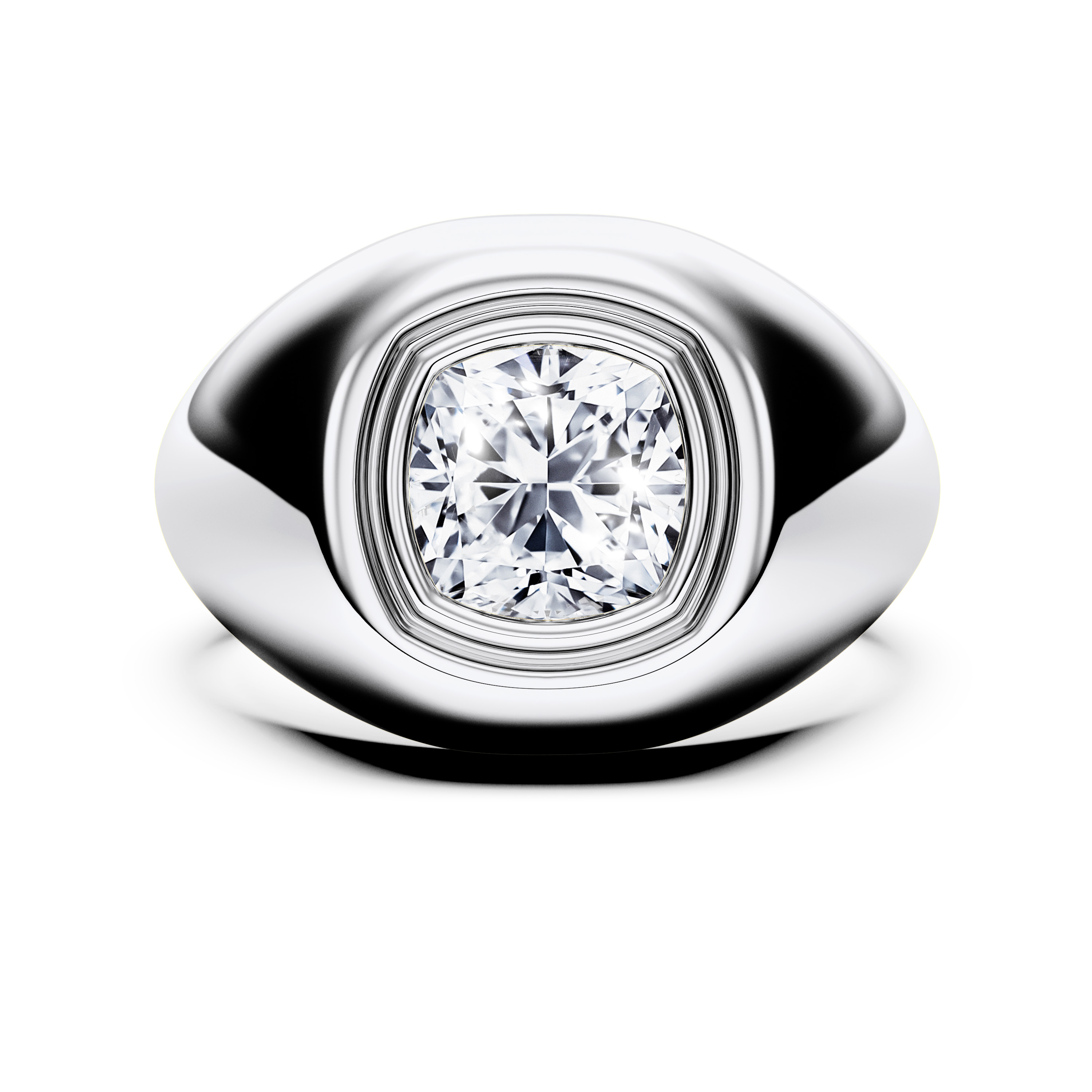 Solitaire, 18ct White Gold Diamond Engagement Ring Signet Ring Cushion