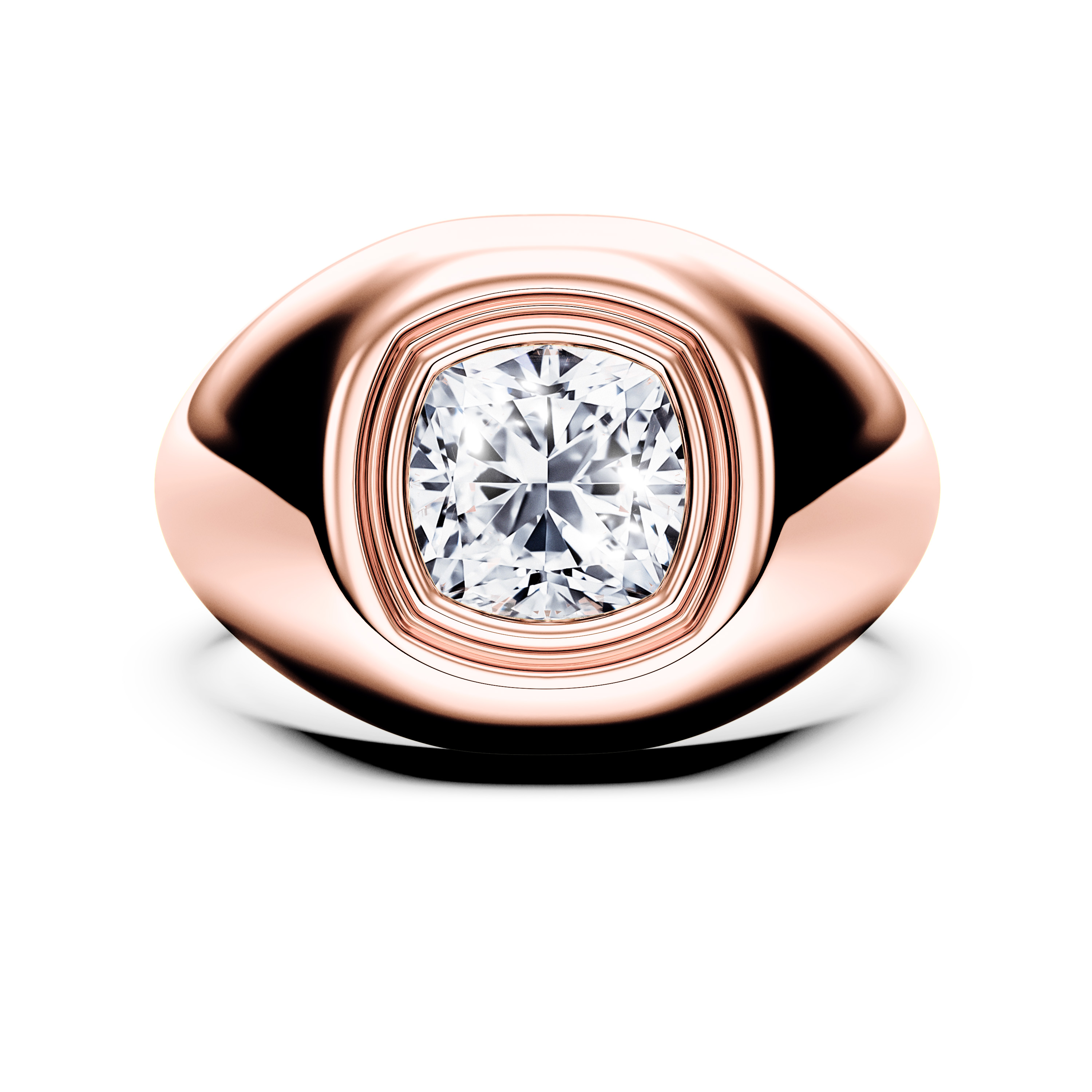 Solitaire, 18ct Rose Gold Diamond Engagement Ring Signet Ring Cushion