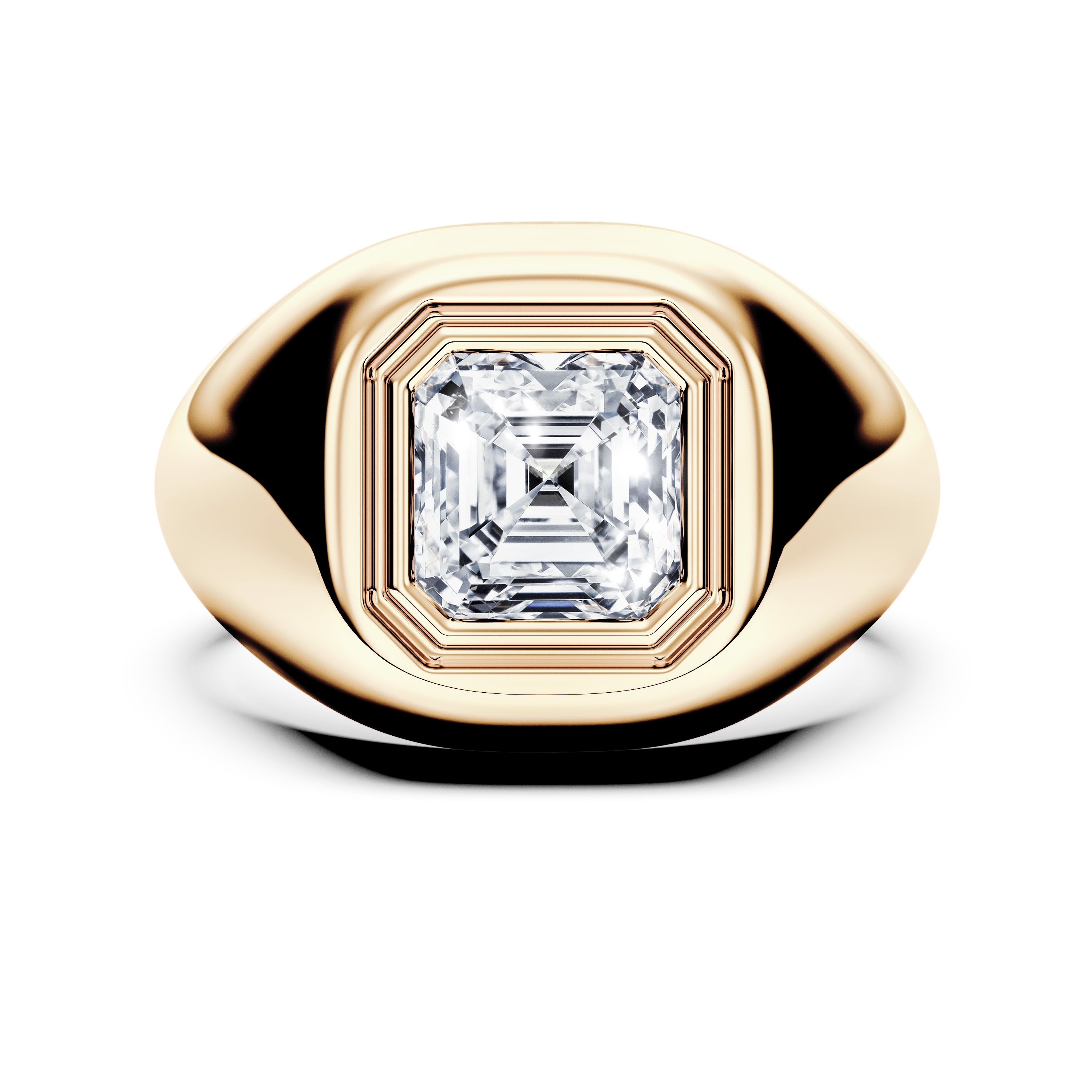 Solitaire, 18ct Yellow Gold Diamond Engagement Ring Signet Ring Asscher