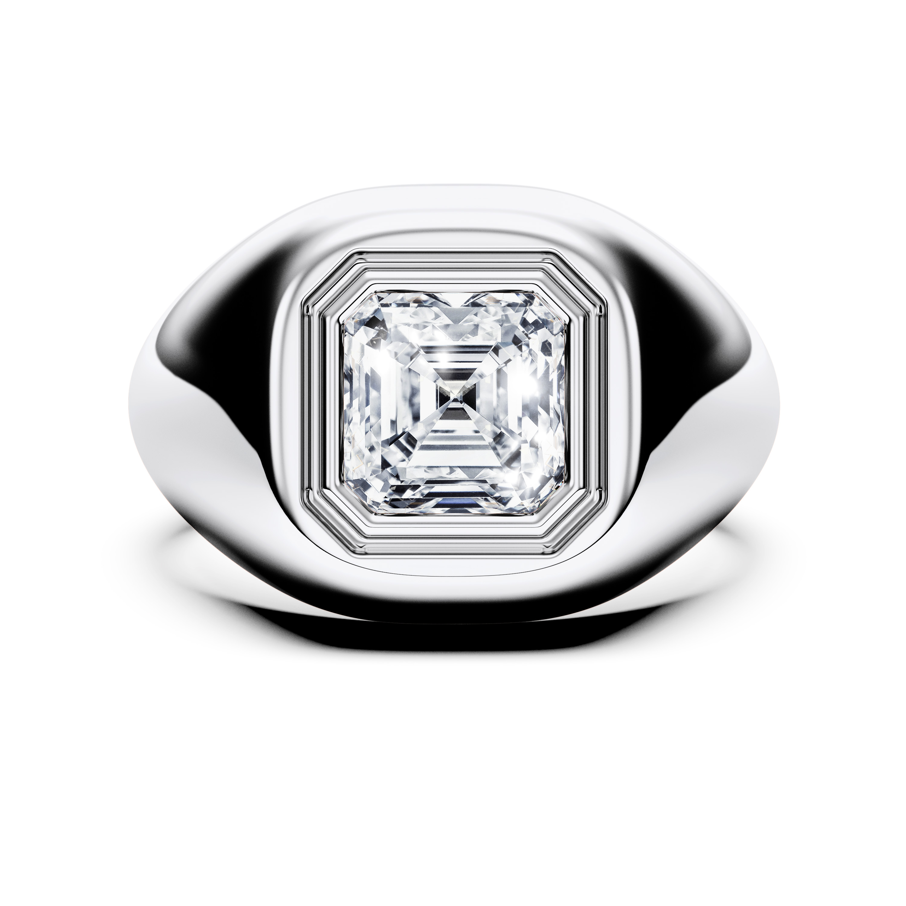 Solitaire, 18ct White Gold Diamond Engagement Ring Signet Ring Asscher