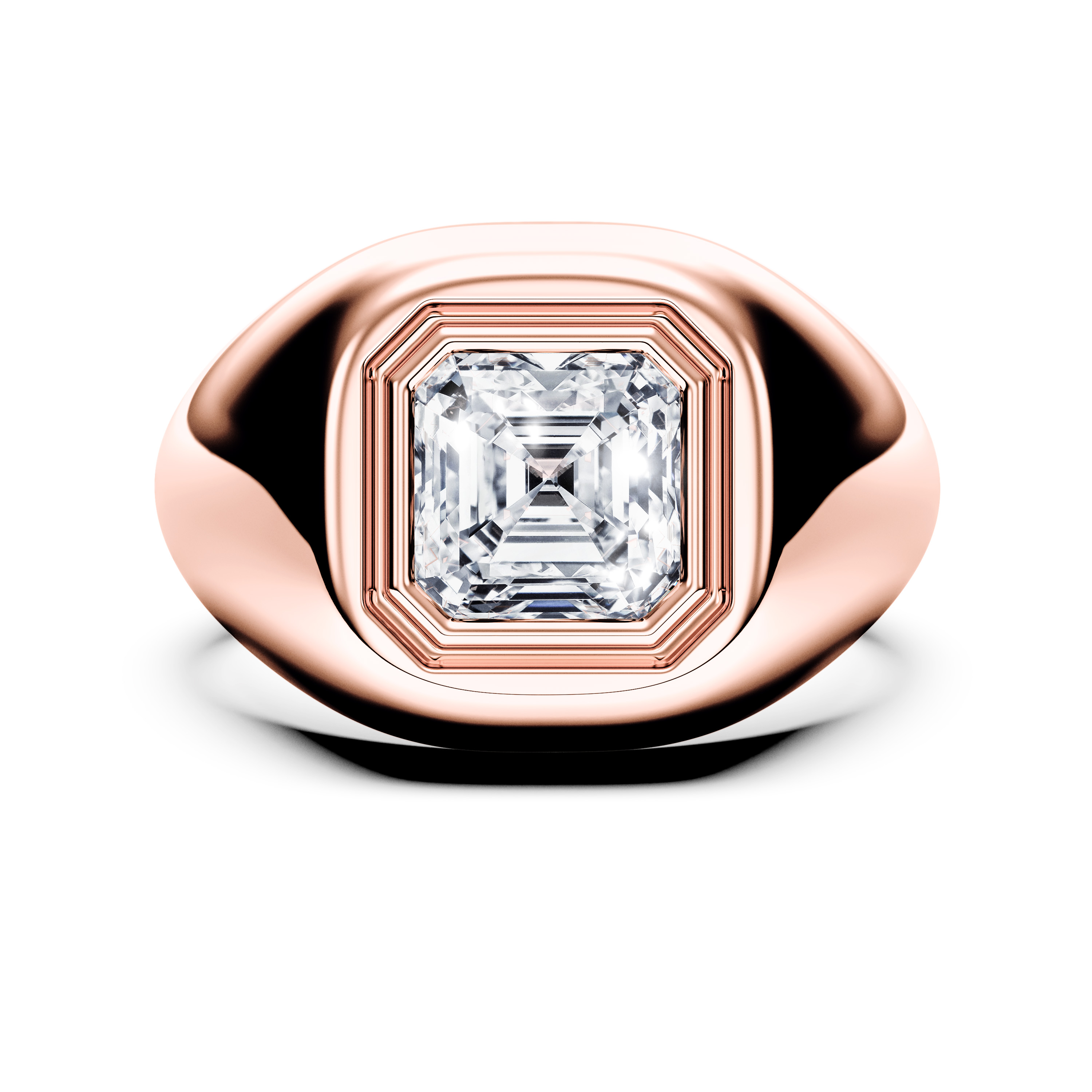 Signet Solitaire Diamond Engagement Ring in 18ct Rose Gold with Asscher Centre Stone Alternate shot 2